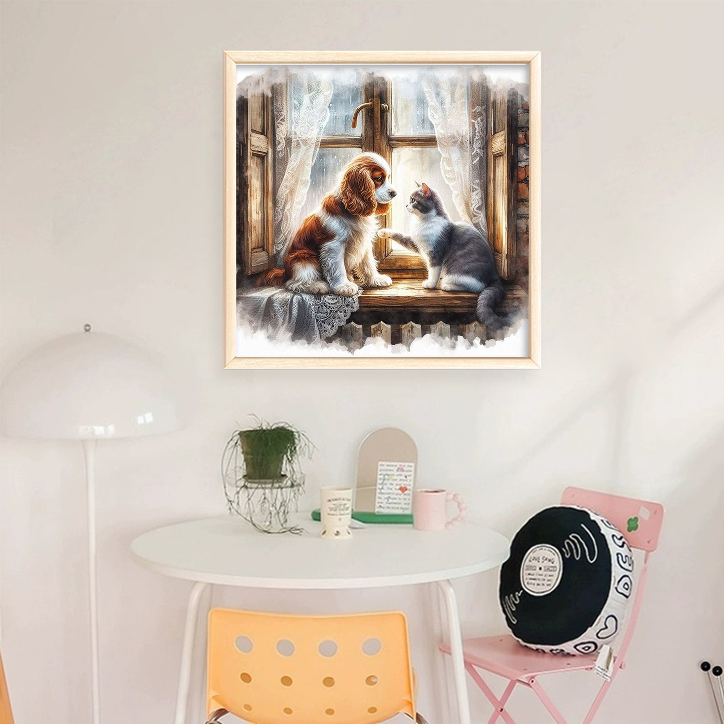 Dog Cat - Full 11CT Stamped Cross Stitch 40x40CM - Huacan