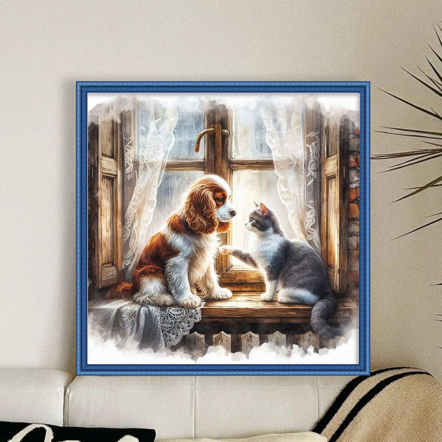 Dog Cat - Full 11CT Stamped Cross Stitch 40x40CM - Huacan