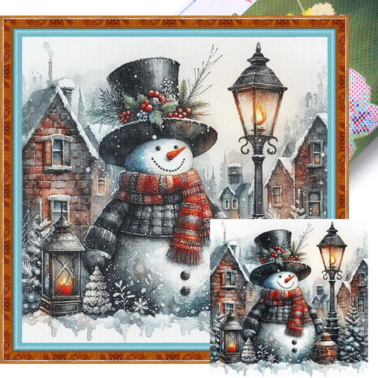 Christmas Snowman - Full 11CT Stamped Cross Stitch 40x40CM - Huacan