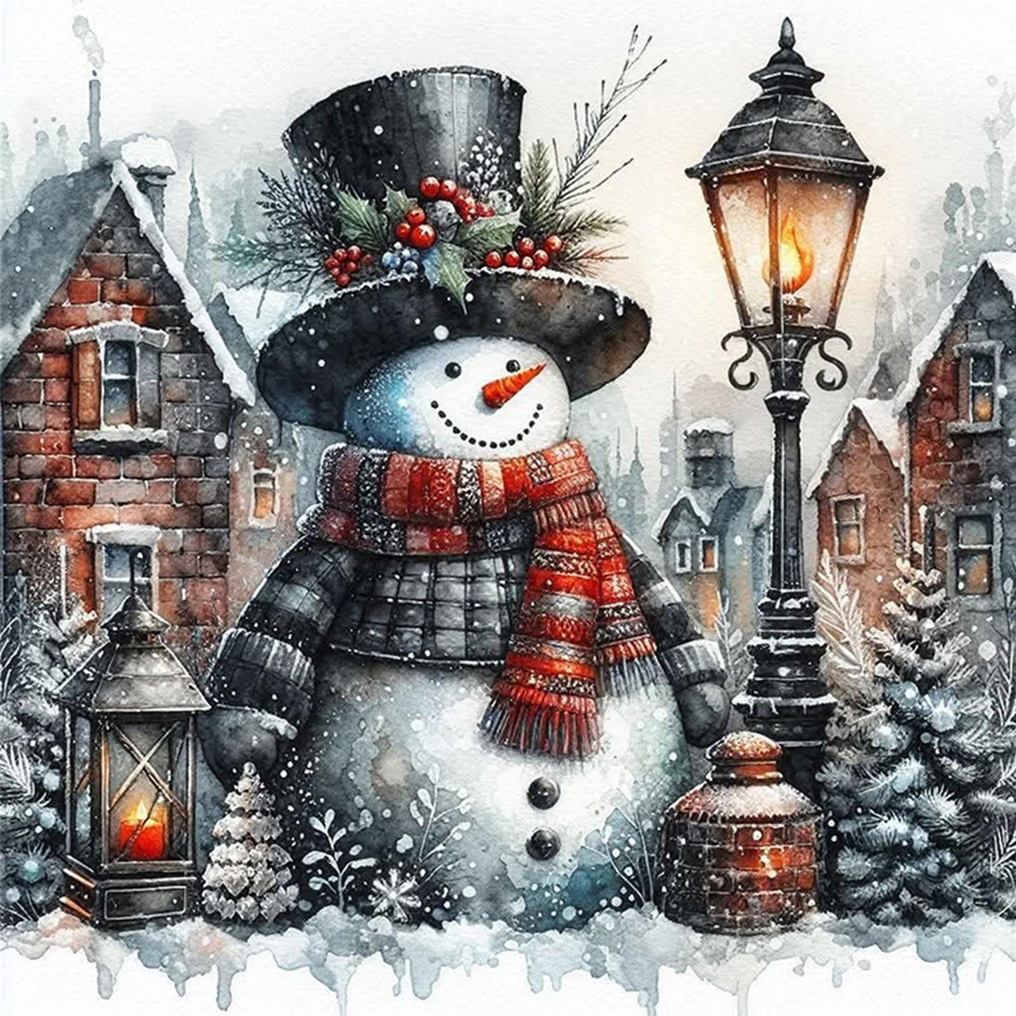 Christmas Snowman - Full 11CT Stamped Cross Stitch 40x40CM - Huacan