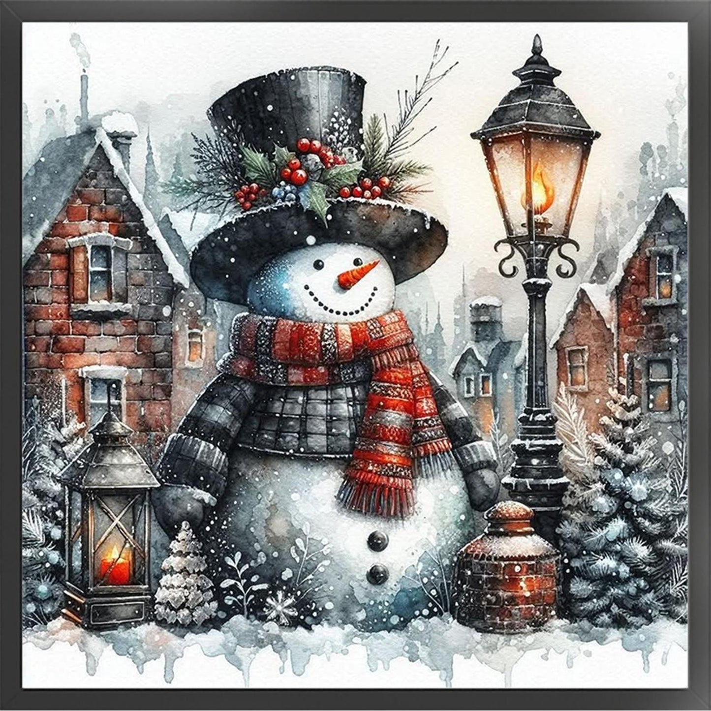 Christmas Snowman - Full 11CT Stamped Cross Stitch 40x40CM - Huacan