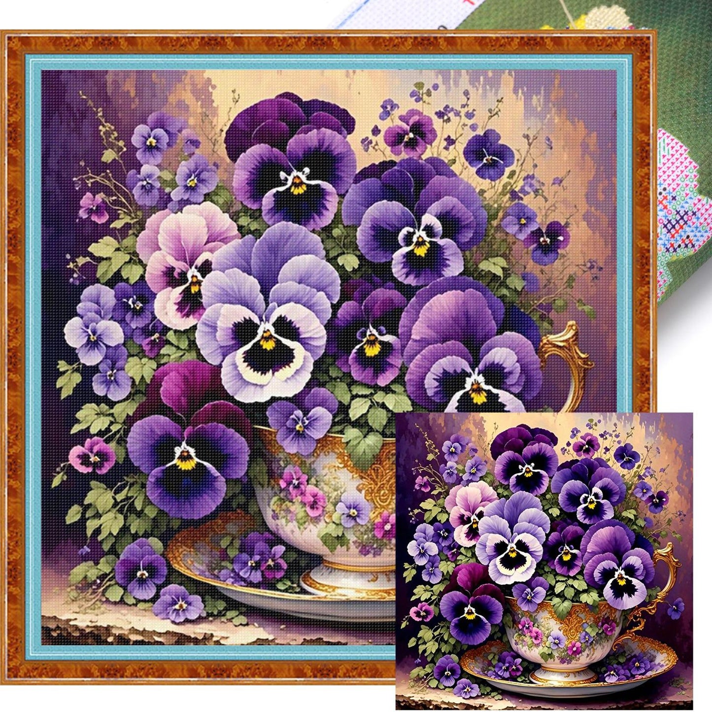 Flower Teacup - Full 11CT Stamped Cross Stitch 40x40CM - Huacan