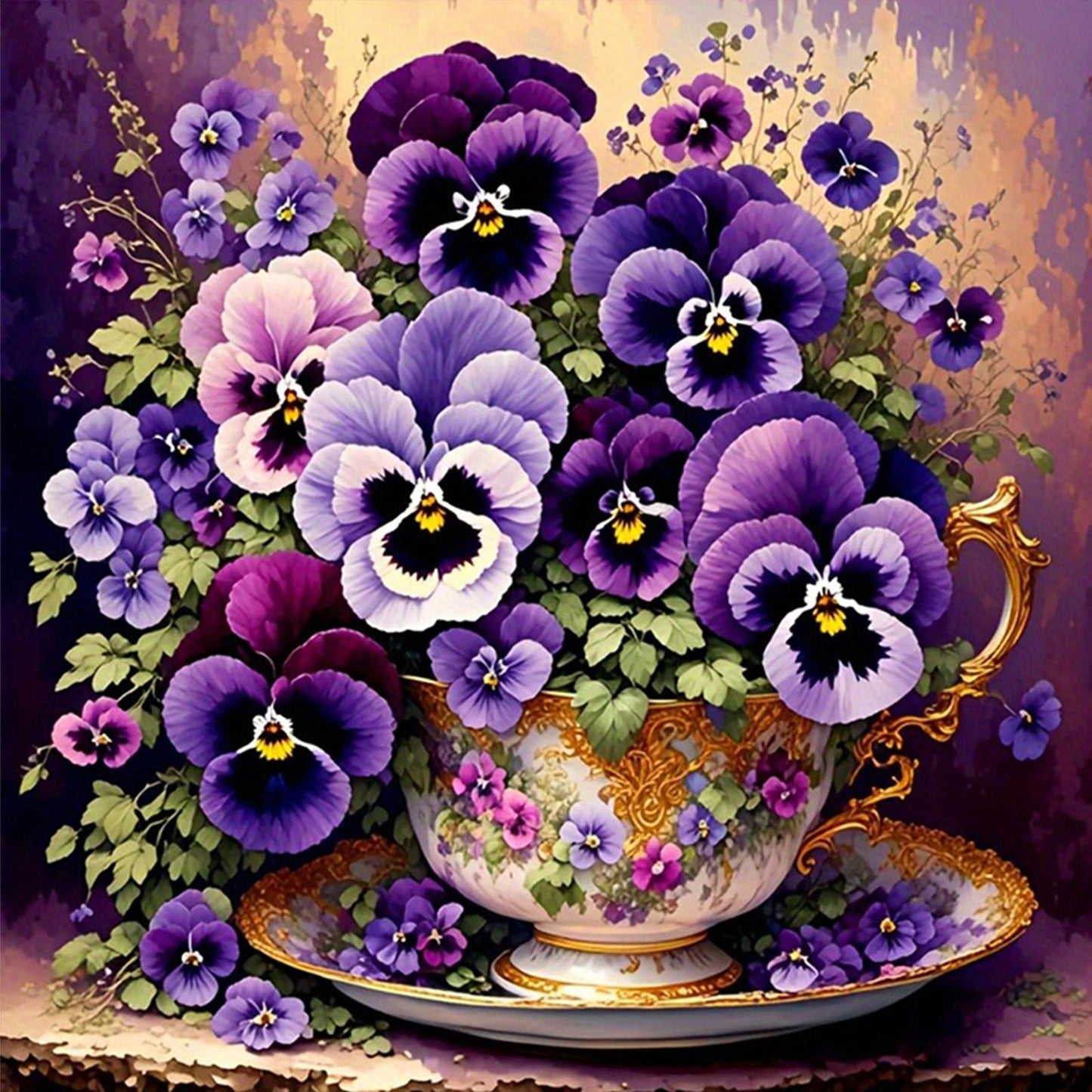 Flower Teacup - Full 11CT Stamped Cross Stitch 40x40CM - Huacan
