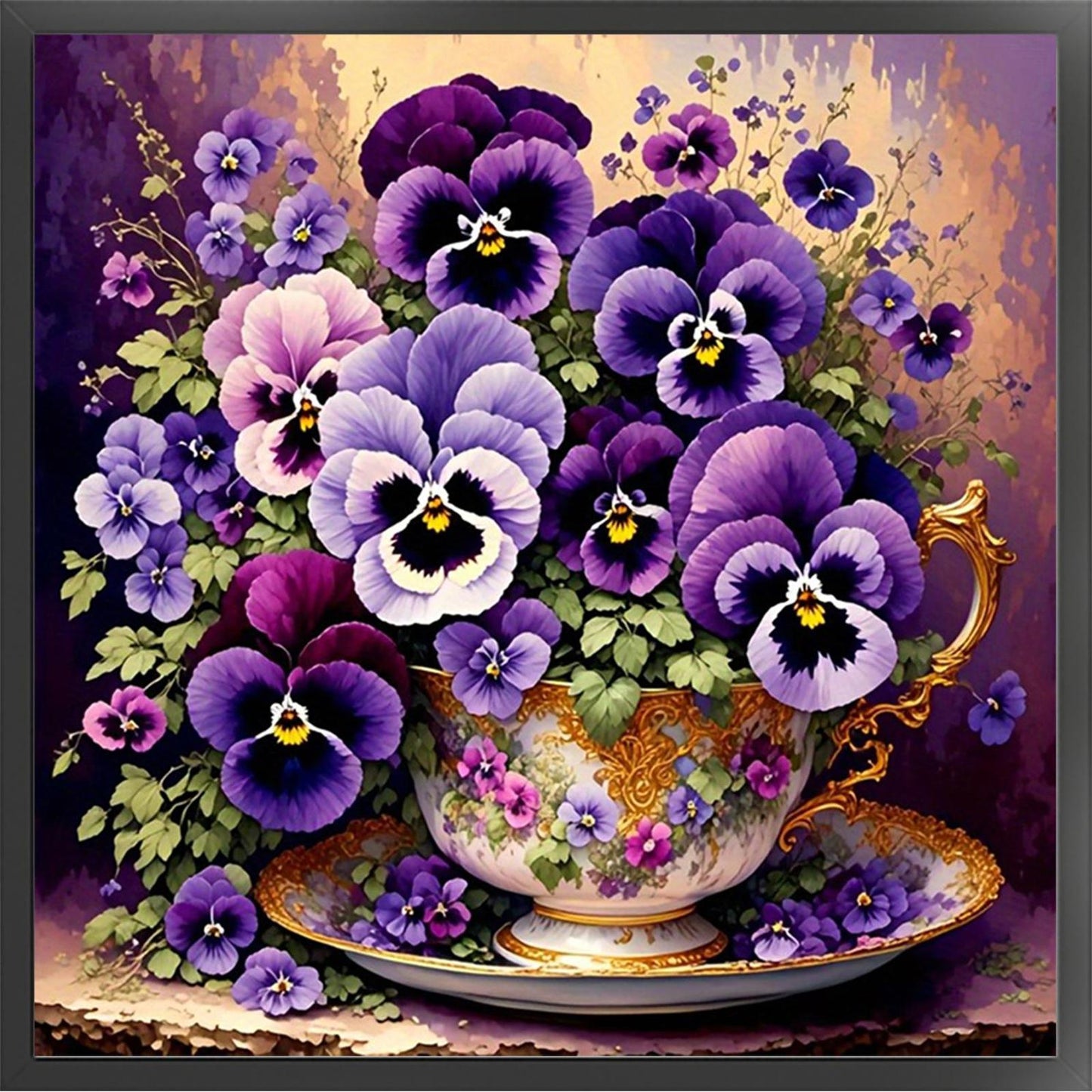 Flower Teacup - Full 11CT Stamped Cross Stitch 40x40CM - Huacan