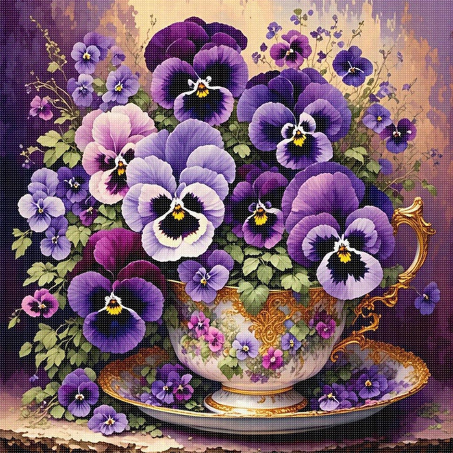Flower Teacup - Full 11CT Stamped Cross Stitch 40x40CM - Huacan