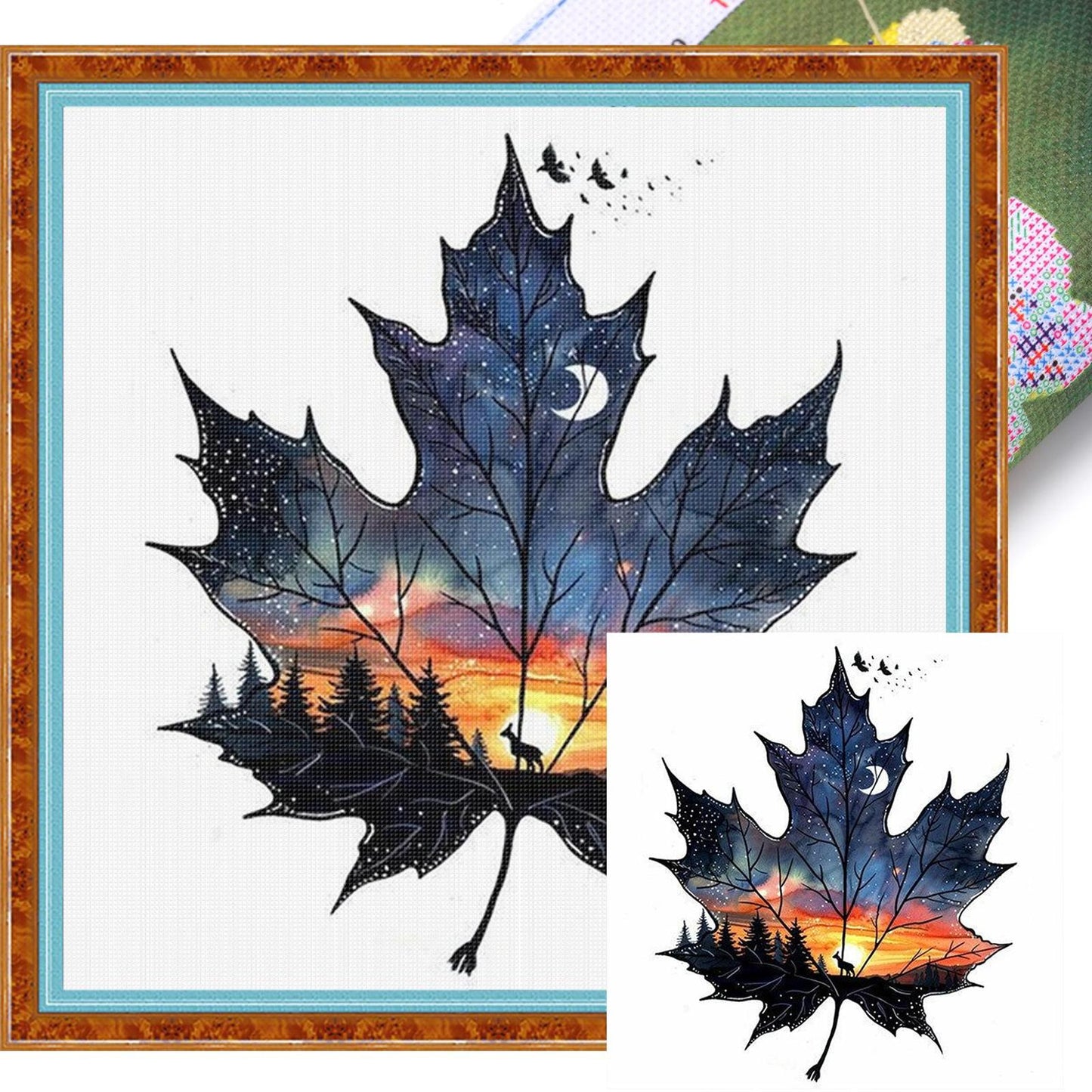 Maple Leaf Scenery - Full 11CT Stamped Cross Stitch 40x40CM - Huacan