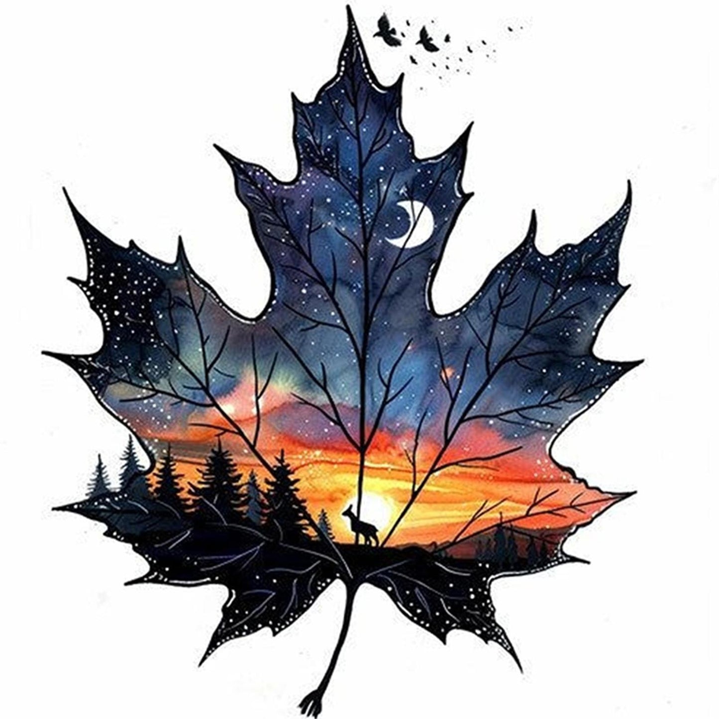 Maple Leaf Scenery - Full 11CT Stamped Cross Stitch 40x40CM - Huacan