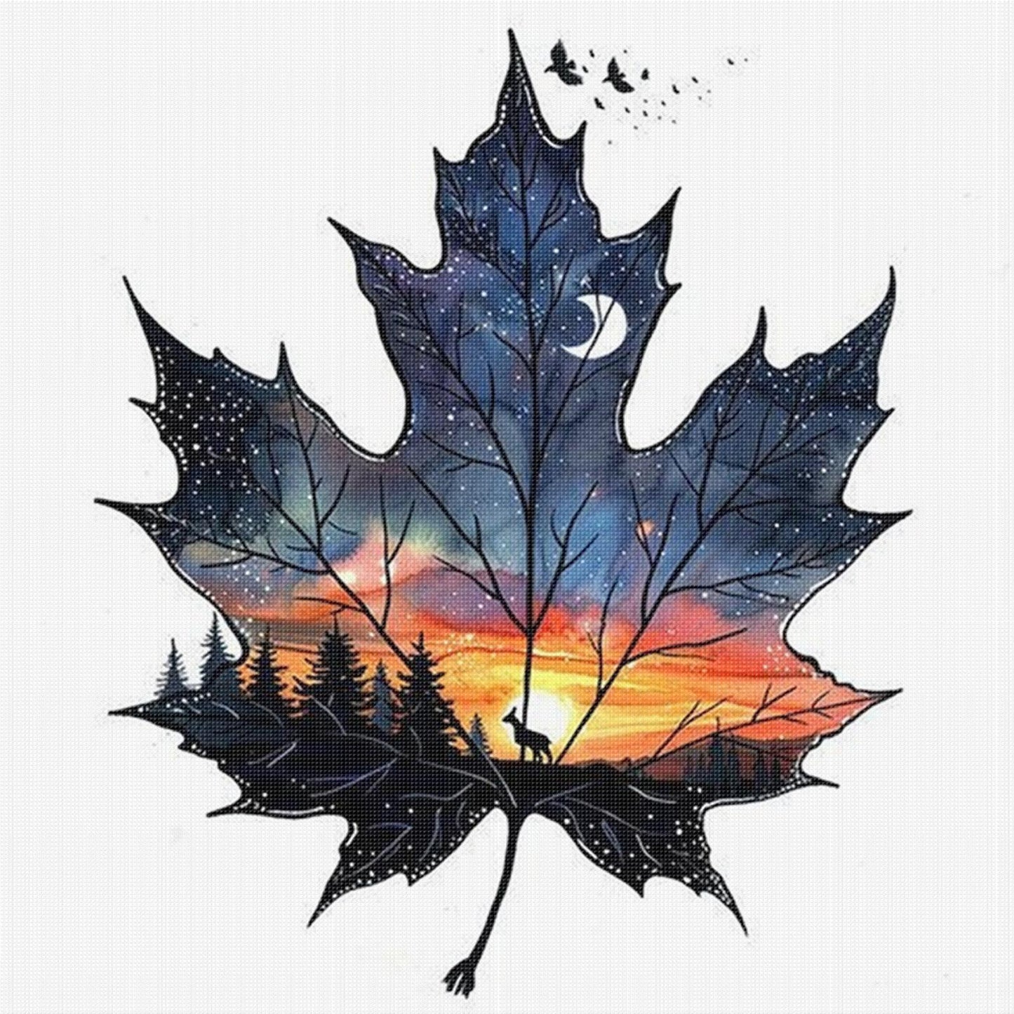 Maple Leaf Scenery - Full 11CT Stamped Cross Stitch 40x40CM - Huacan