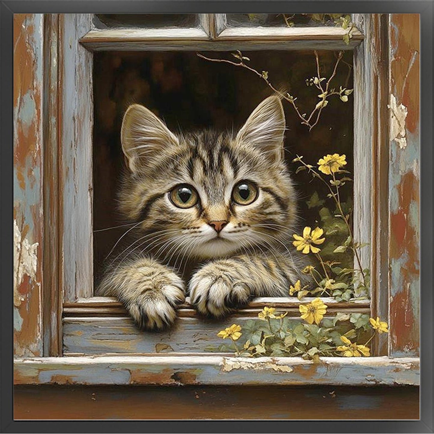 Cat By Window - Full 11CT Stamped Cross Stitch 40x40CM - Huacan