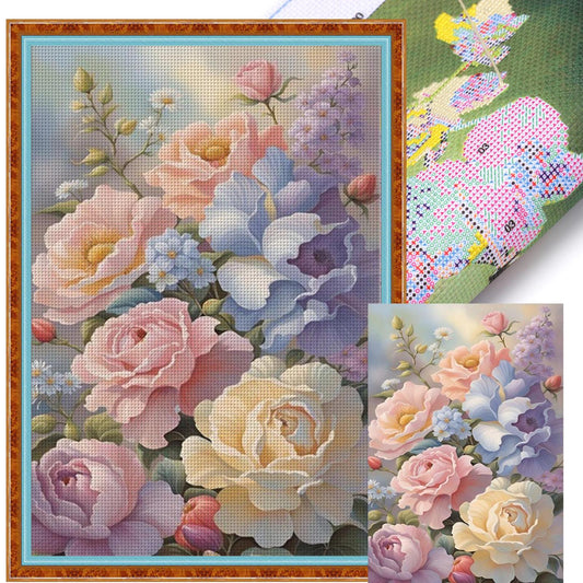 Watercolor Florals - Full 11CT Stamped Cross Stitch 40x60CM - Huacan