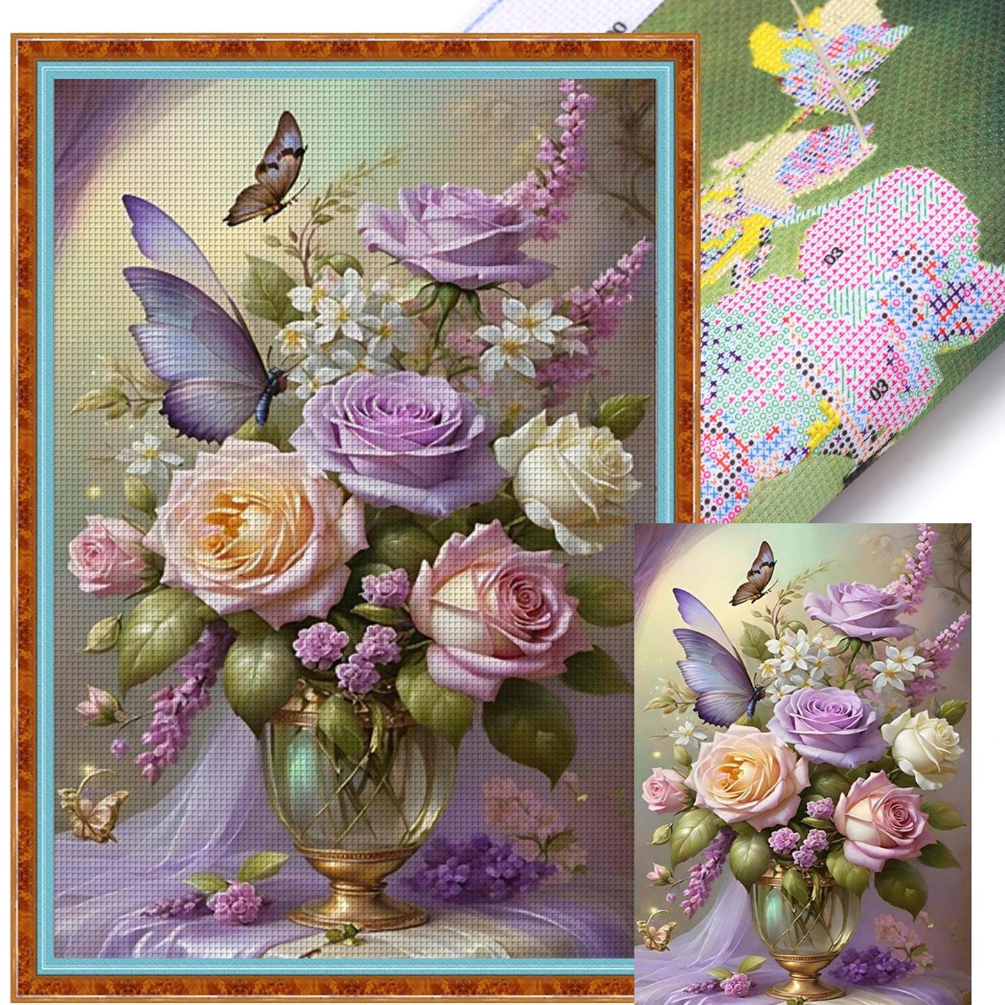 Rose & Butterfly - Full 11CT Stamped Cross Stitch 40x60CM - Huacan