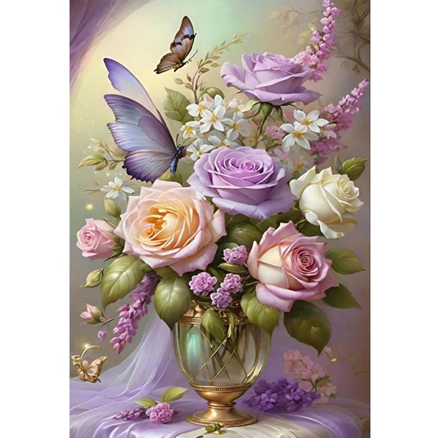 Rose & Butterfly - Full 11CT Stamped Cross Stitch 40x60CM - Huacan