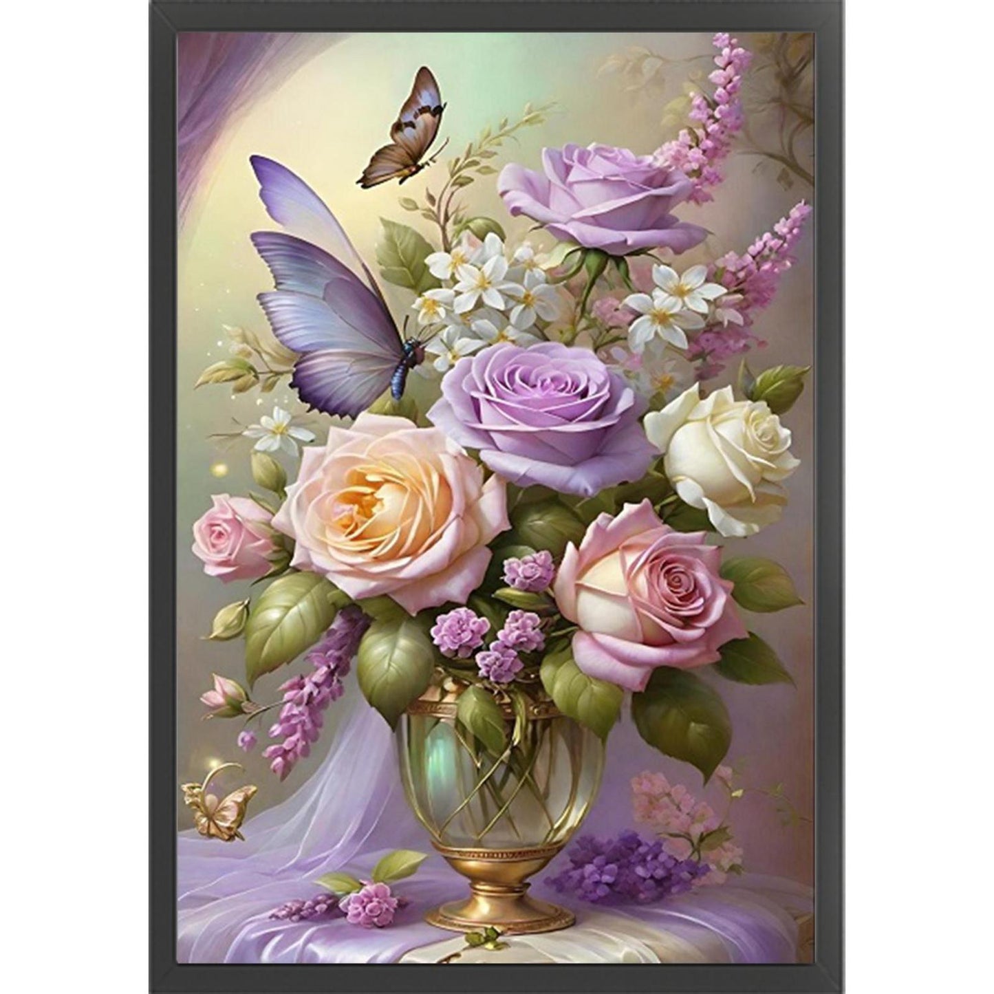 Rose & Butterfly - Full 11CT Stamped Cross Stitch 40x60CM - Huacan