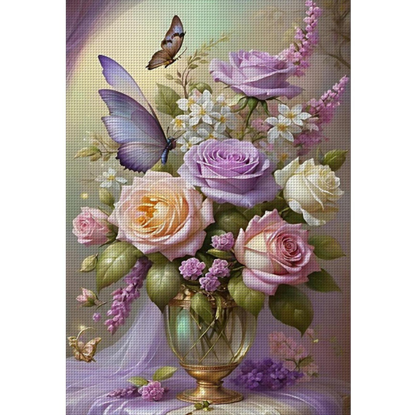Rose & Butterfly - Full 11CT Stamped Cross Stitch 40x60CM - Huacan