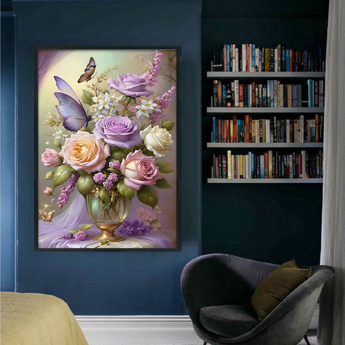 Rose & Butterfly - Full 11CT Stamped Cross Stitch 40x60CM - Huacan