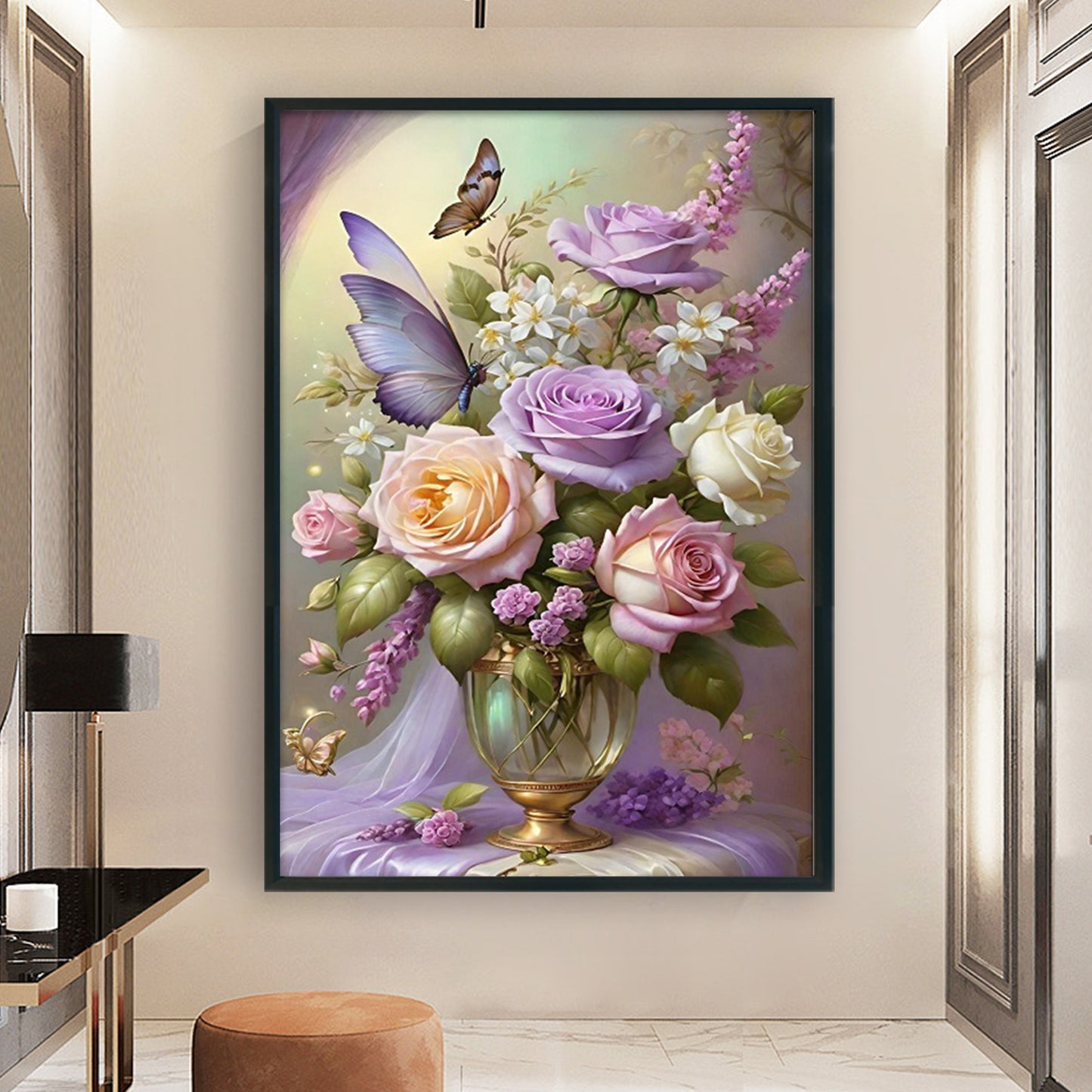 Rose & Butterfly - Full 11CT Stamped Cross Stitch 40x60CM - Huacan