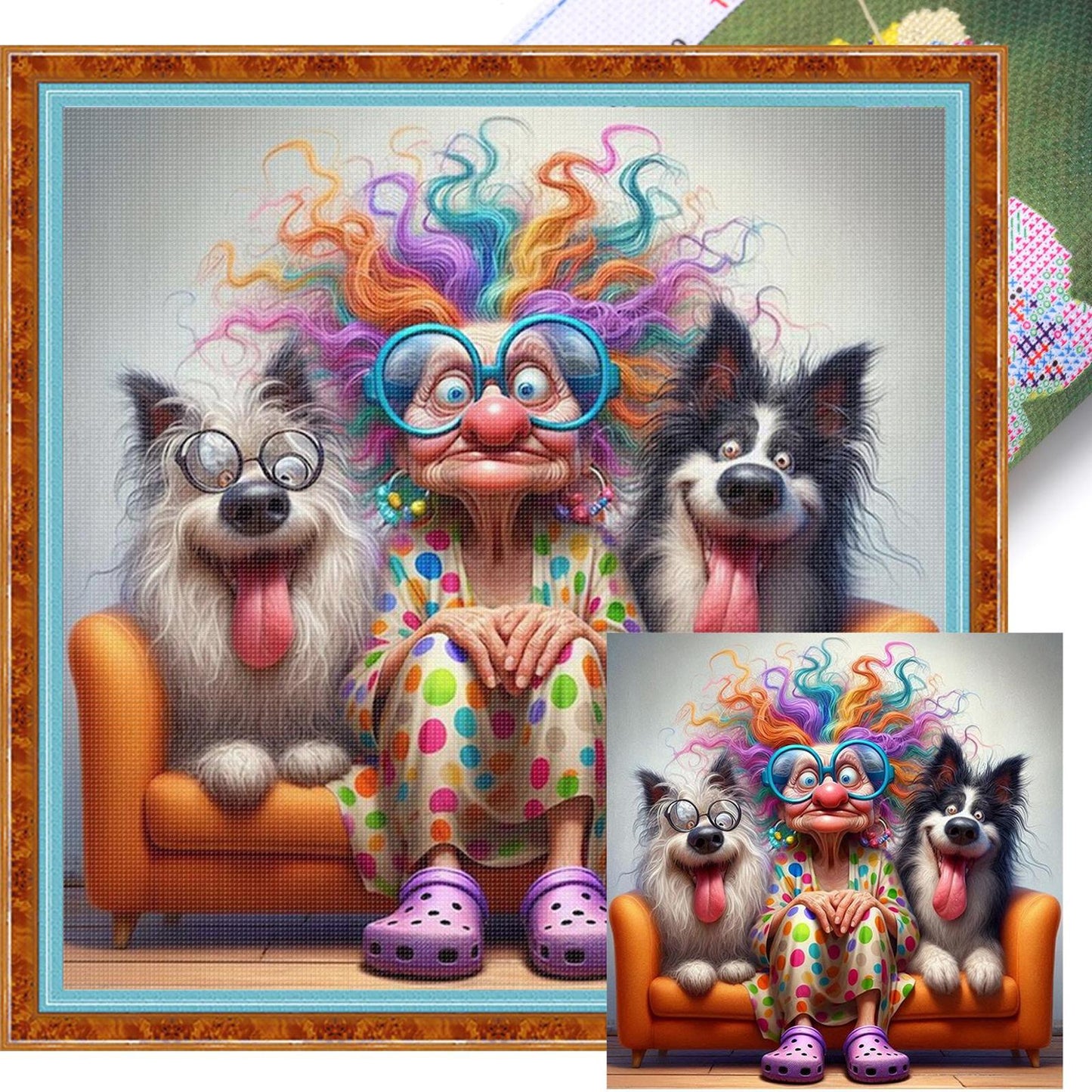 Old Lady And Dog - Full 11CT Stamped Cross Stitch 40x40CM - Huacan