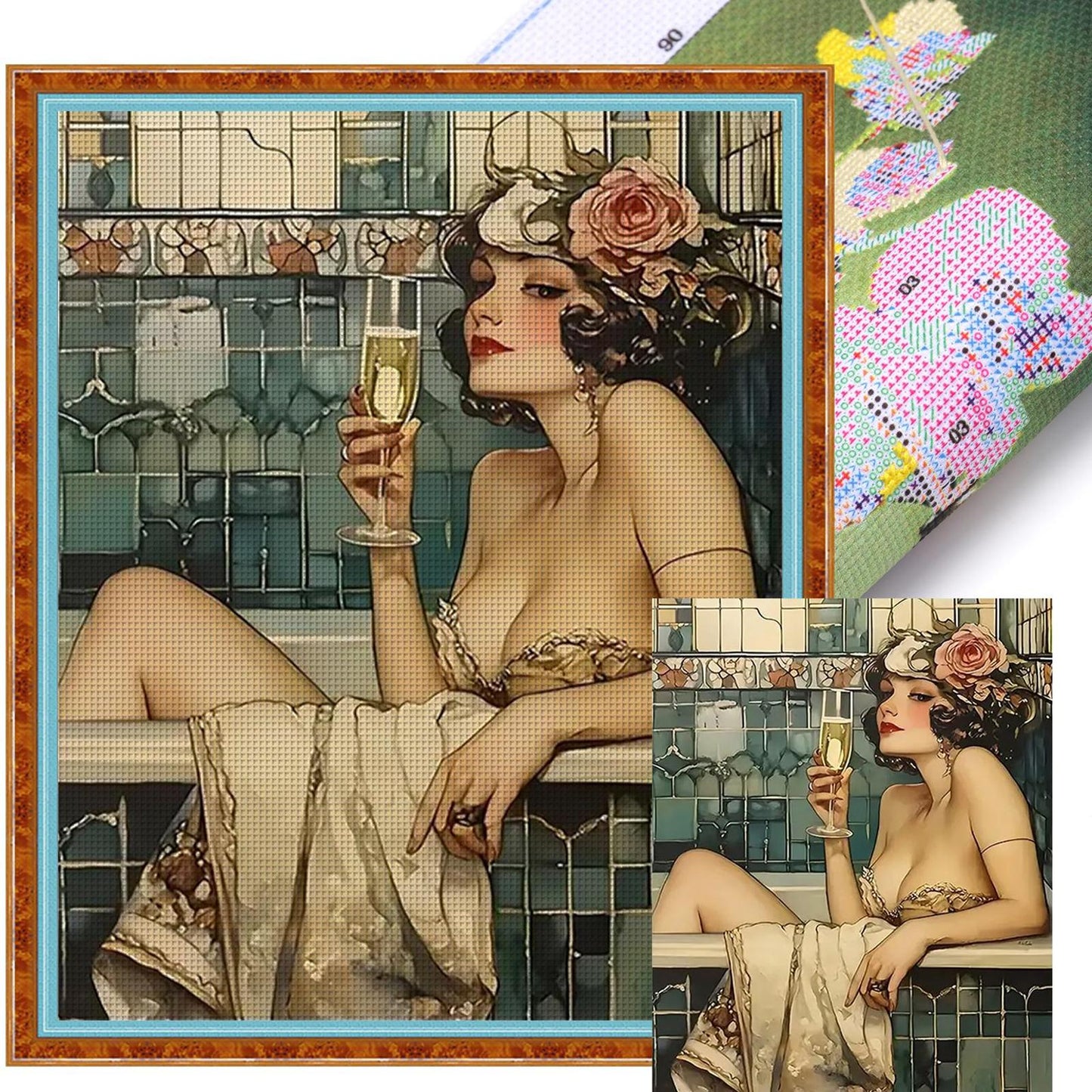 Woman In Bathtub - Full 11CT Stamped Cross Stitch 40x50CM - Huacan