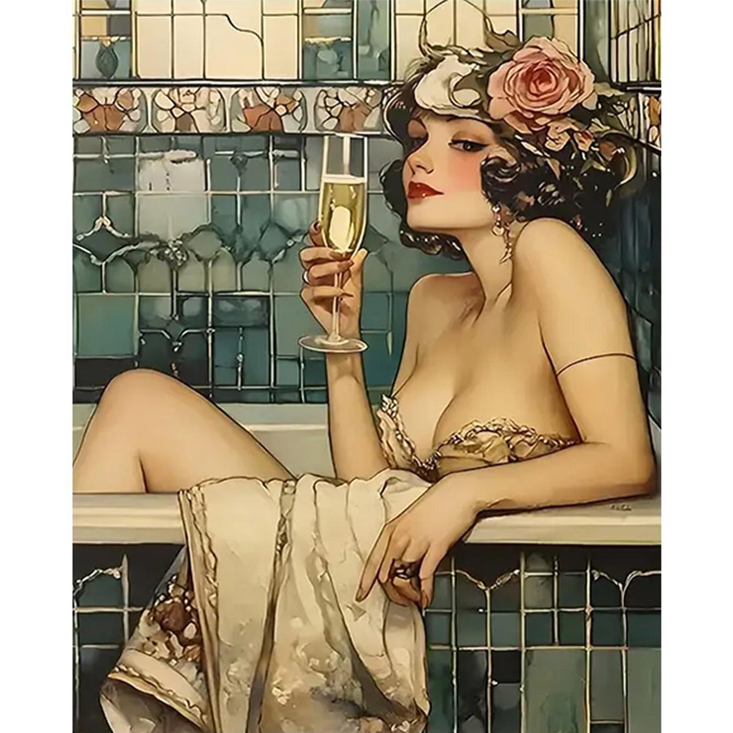 Woman In Bathtub - Full 11CT Stamped Cross Stitch 40x50CM - Huacan