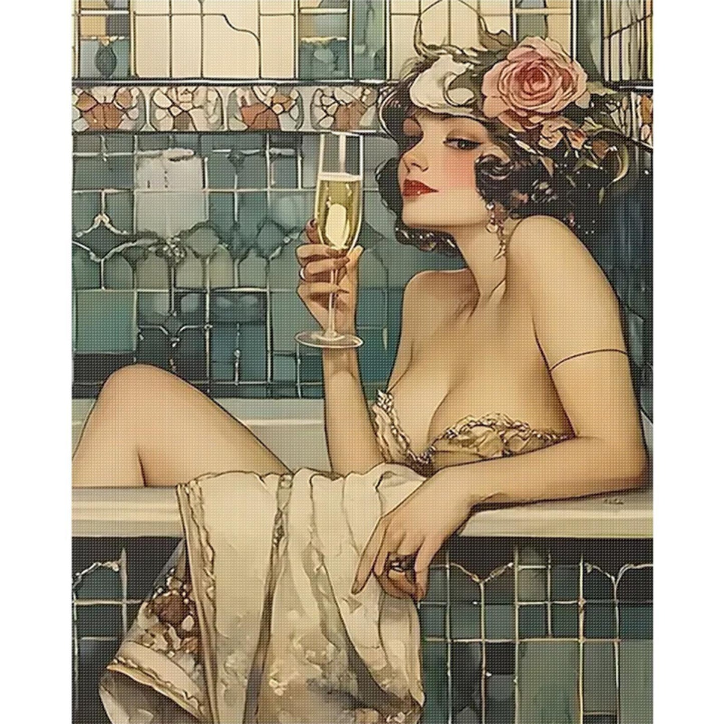 Woman In Bathtub - Full 11CT Stamped Cross Stitch 40x50CM - Huacan