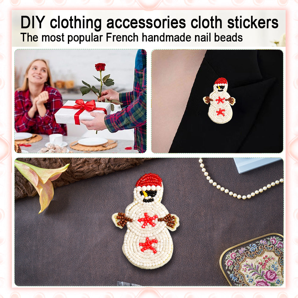 Snowman Beaded Patches DIY Applique Clothes Patch for Clothing Fabric Bags