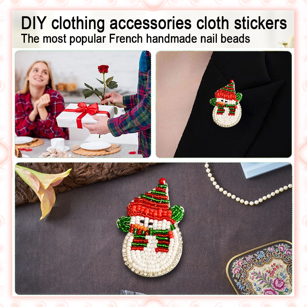 Snowman Beaded Patches DIY Applique Clothes Patch for Clothing Fabric Bags