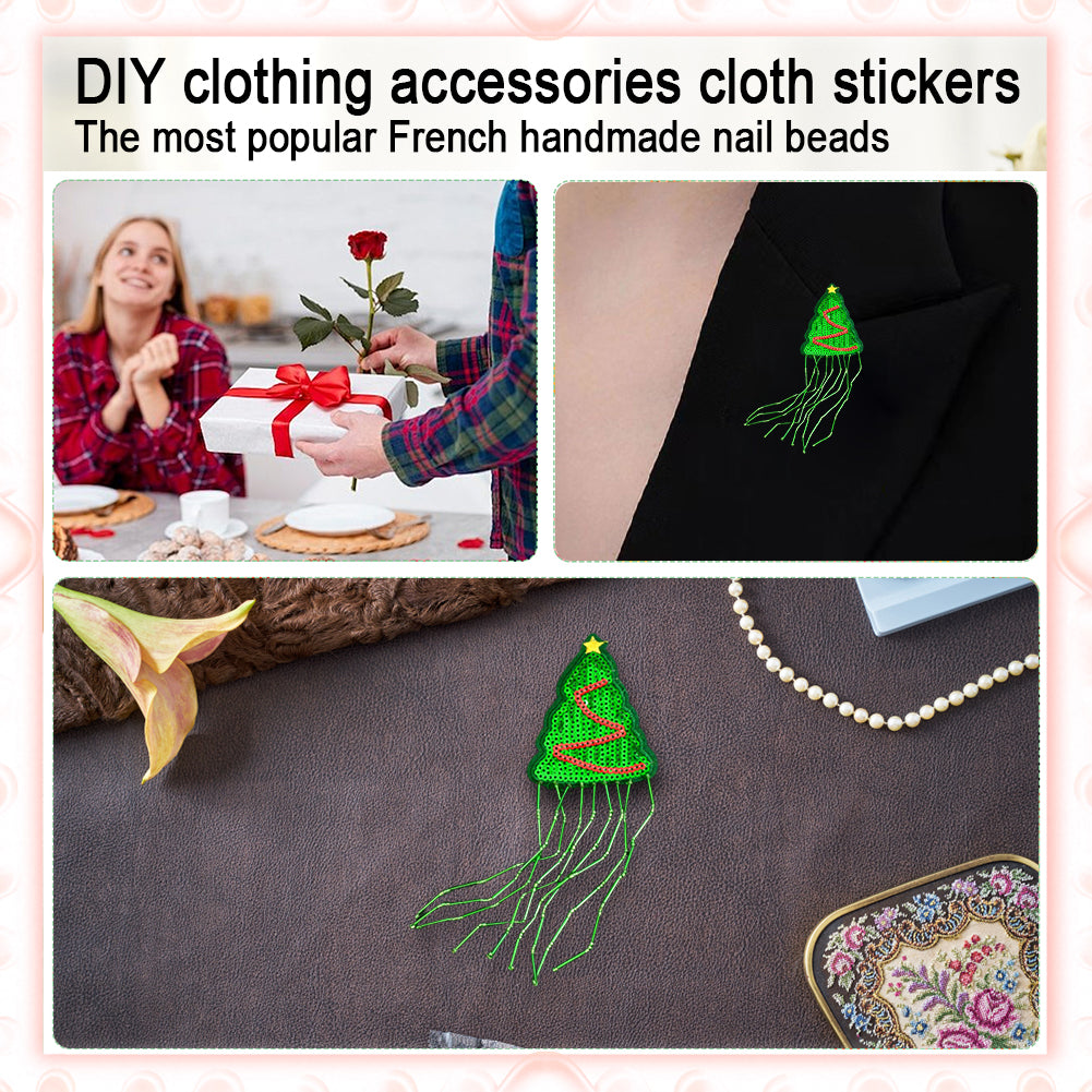 Xmas Tree Tassels Beaded Patches DIY Applique Clothes Patch for Clothing Bags