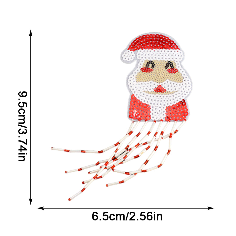 Santa Claus Tassels Beaded Patches DIY Applique Clothes Patch for Clothing Bags