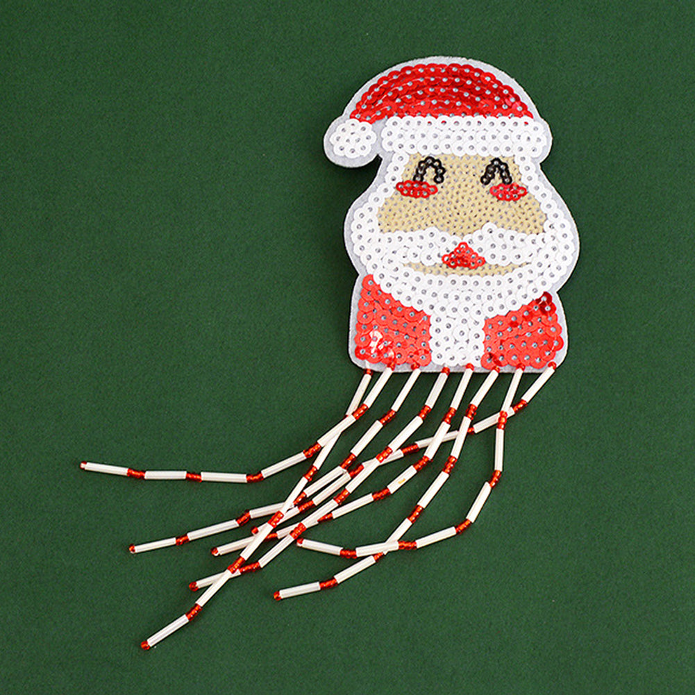 Santa Claus Tassels Beaded Patches DIY Applique Clothes Patch for Clothing Bags