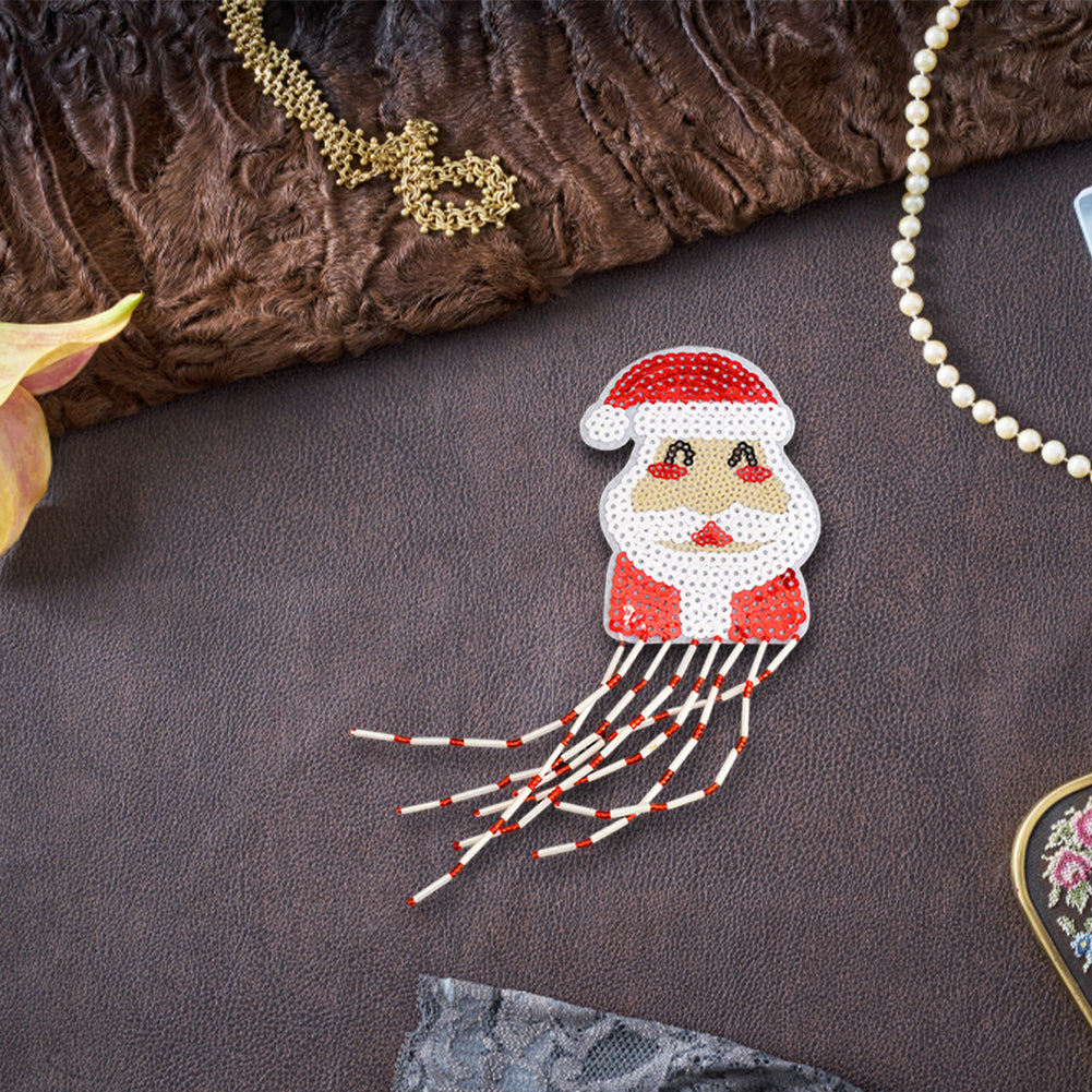 Santa Claus Tassels Beaded Patches DIY Applique Clothes Patch for Clothing Bags