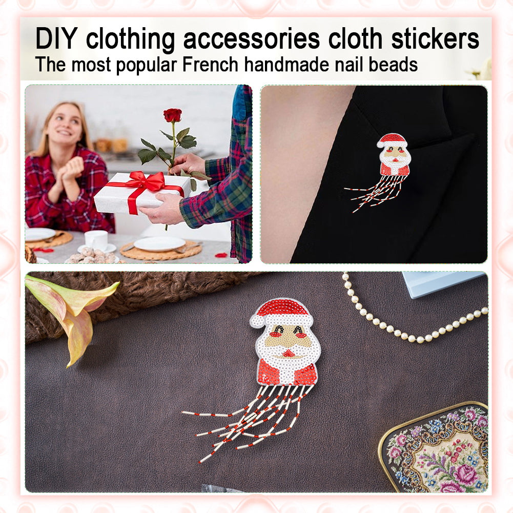 Santa Claus Tassels Beaded Patches DIY Applique Clothes Patch for Clothing Bags