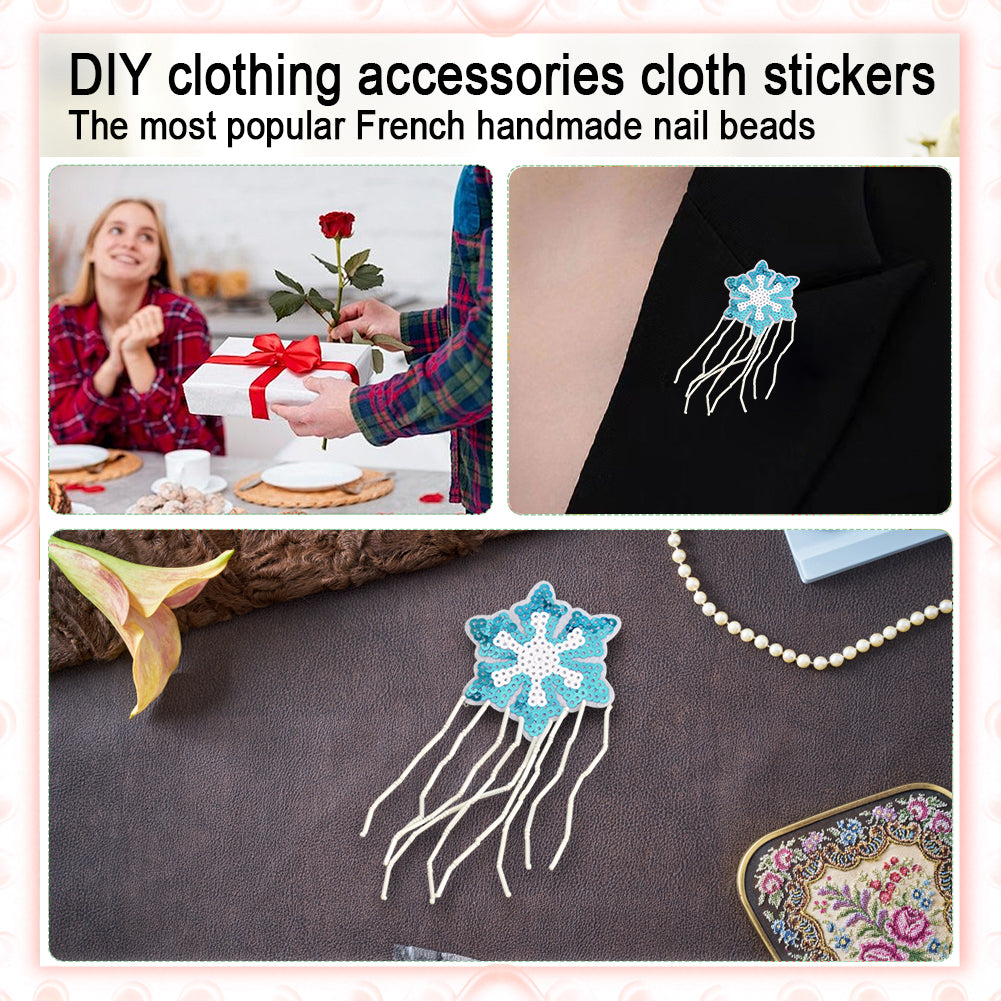Snowflake Tassels Beaded Patches DIY Applique Clothes Patch for Clothing Bags