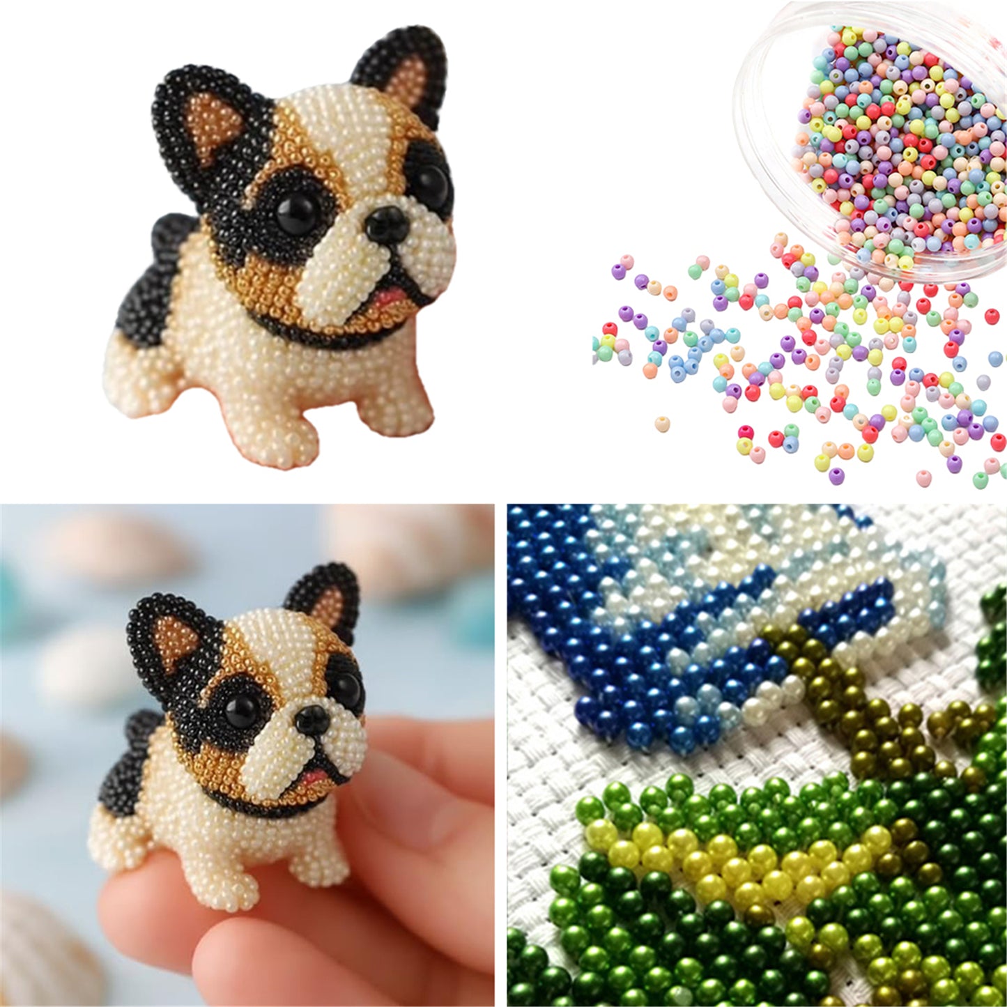 Dog Bead Embroidery Kit 3D Animal Dog Shape Bead Embroidery Set (Boston Terrier)