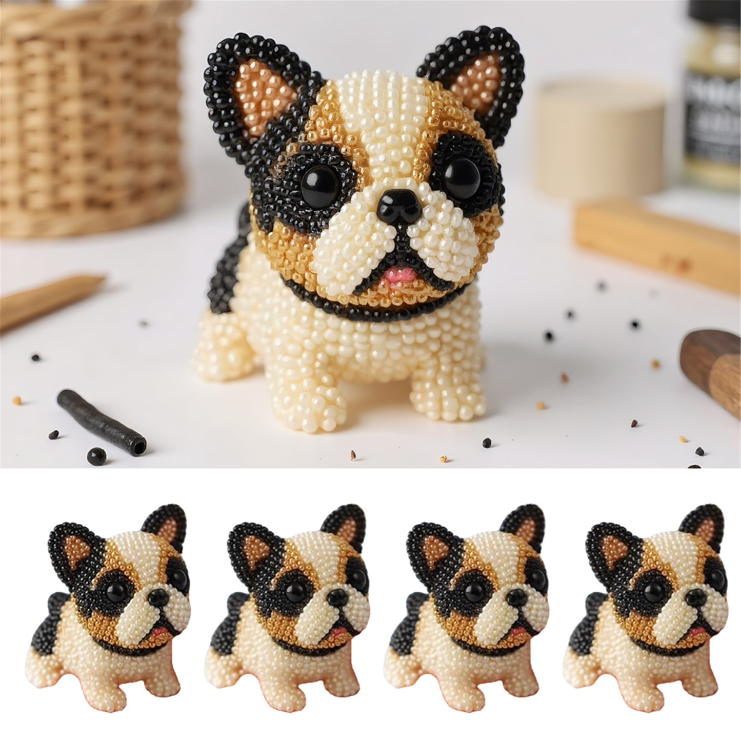 Dog Bead Embroidery Kit 3D Animal Dog Shape Bead Embroidery Set (Boston Terrier)