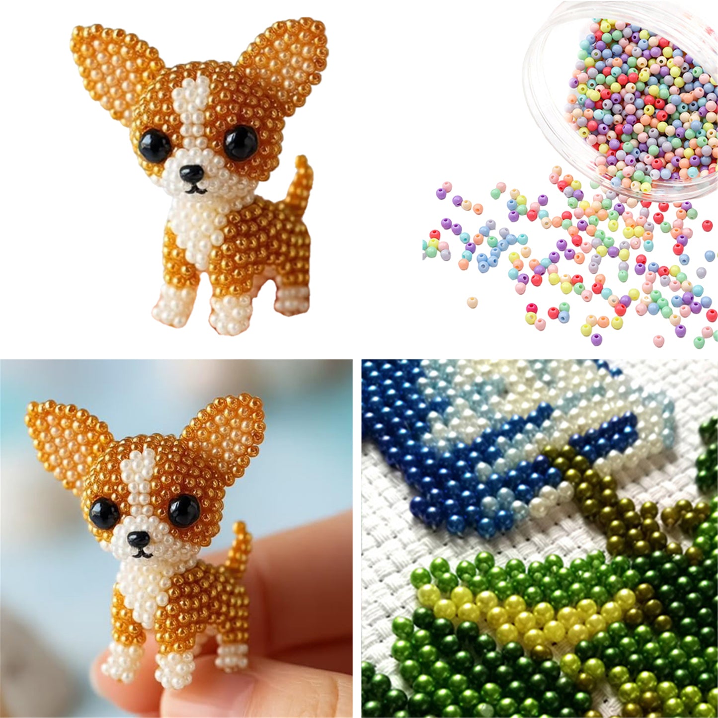 Dog Bead Embroidery Kit 3D Animal Dog Shape Bead Embroidery Set (Chihuahua)