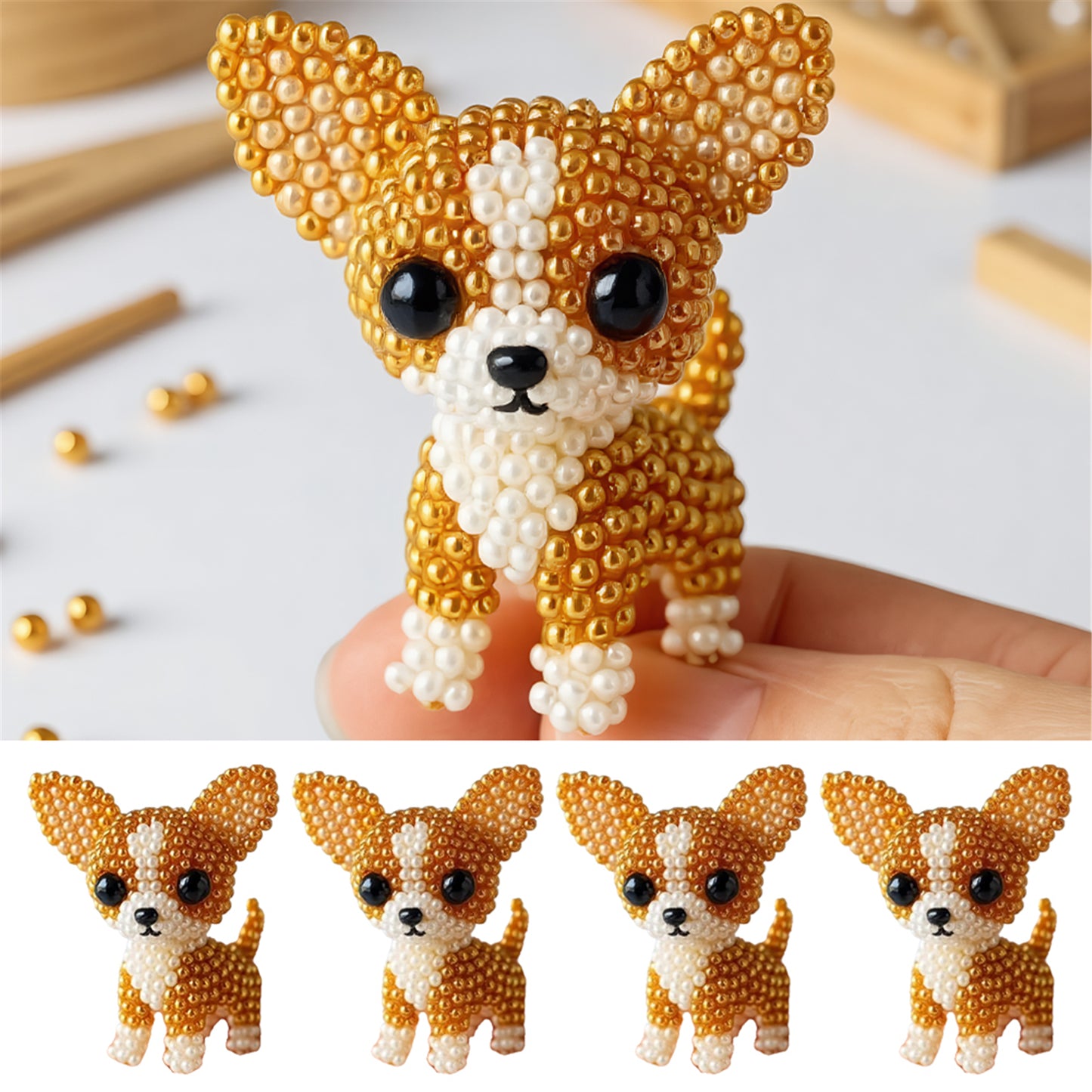 Dog Bead Embroidery Kit 3D Animal Dog Shape Bead Embroidery Set (Chihuahua)