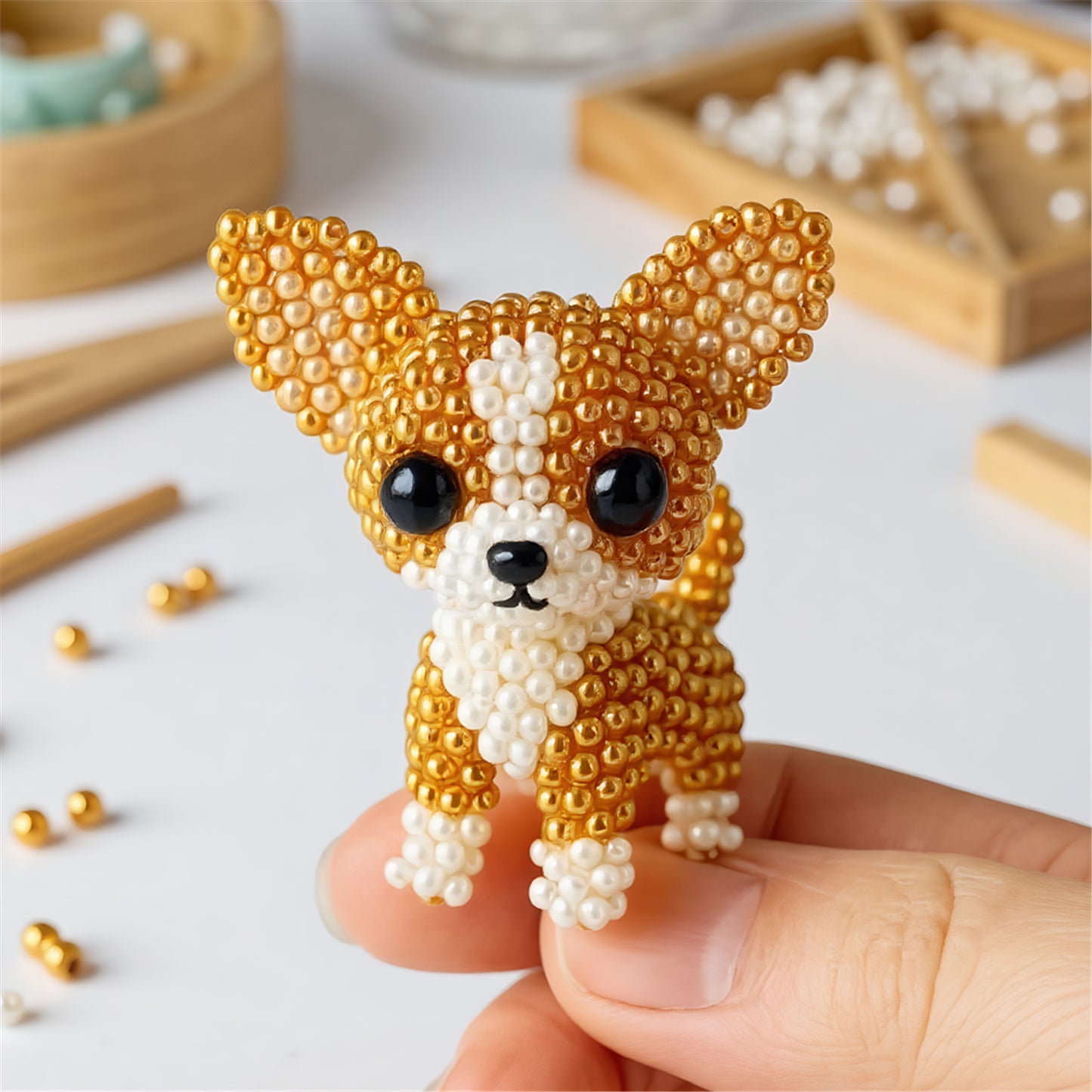 Dog Bead Embroidery Kit 3D Animal Dog Shape Bead Embroidery Set (Chihuahua)