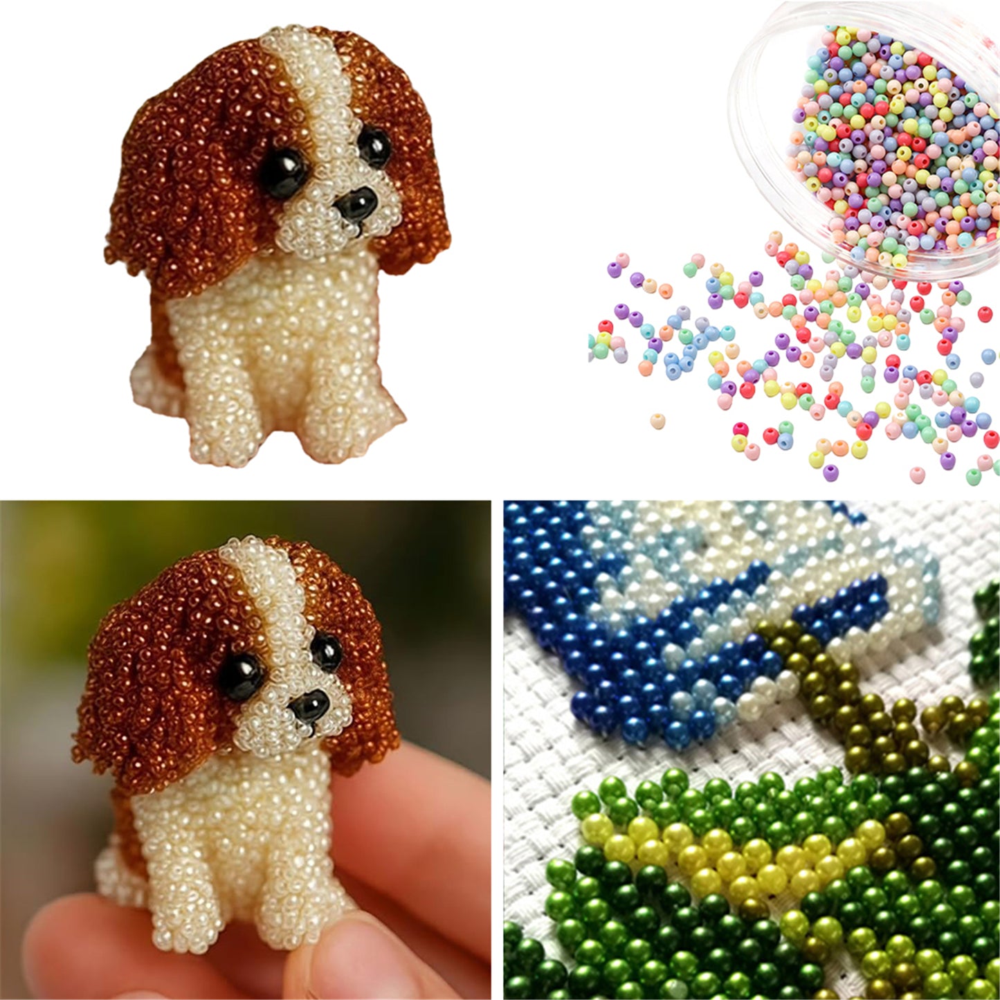 Dog Bead Embroidery Kit 3D Animal Dog Shape Bead Embroidery Set (Cavalier)