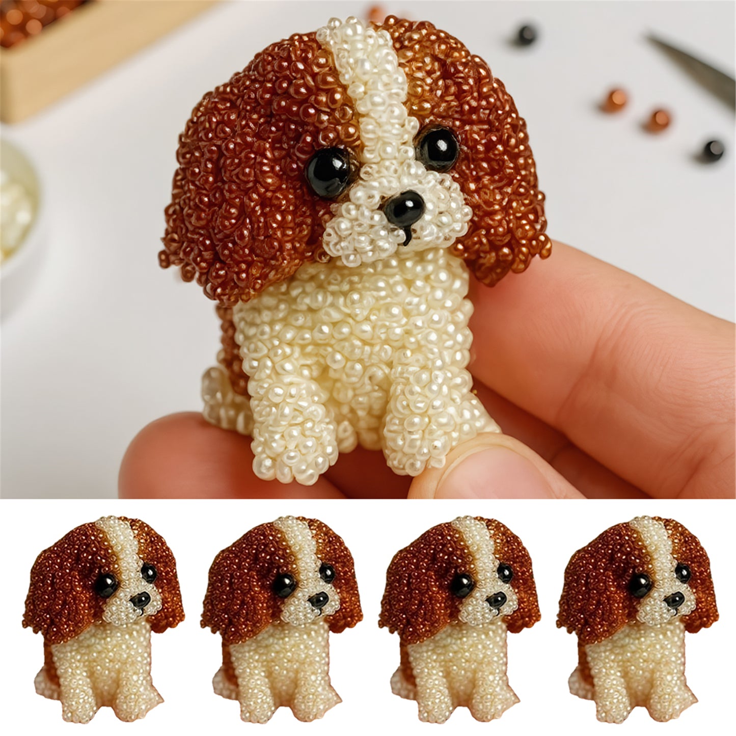 Dog Bead Embroidery Kit 3D Animal Dog Shape Bead Embroidery Set (Cavalier)
