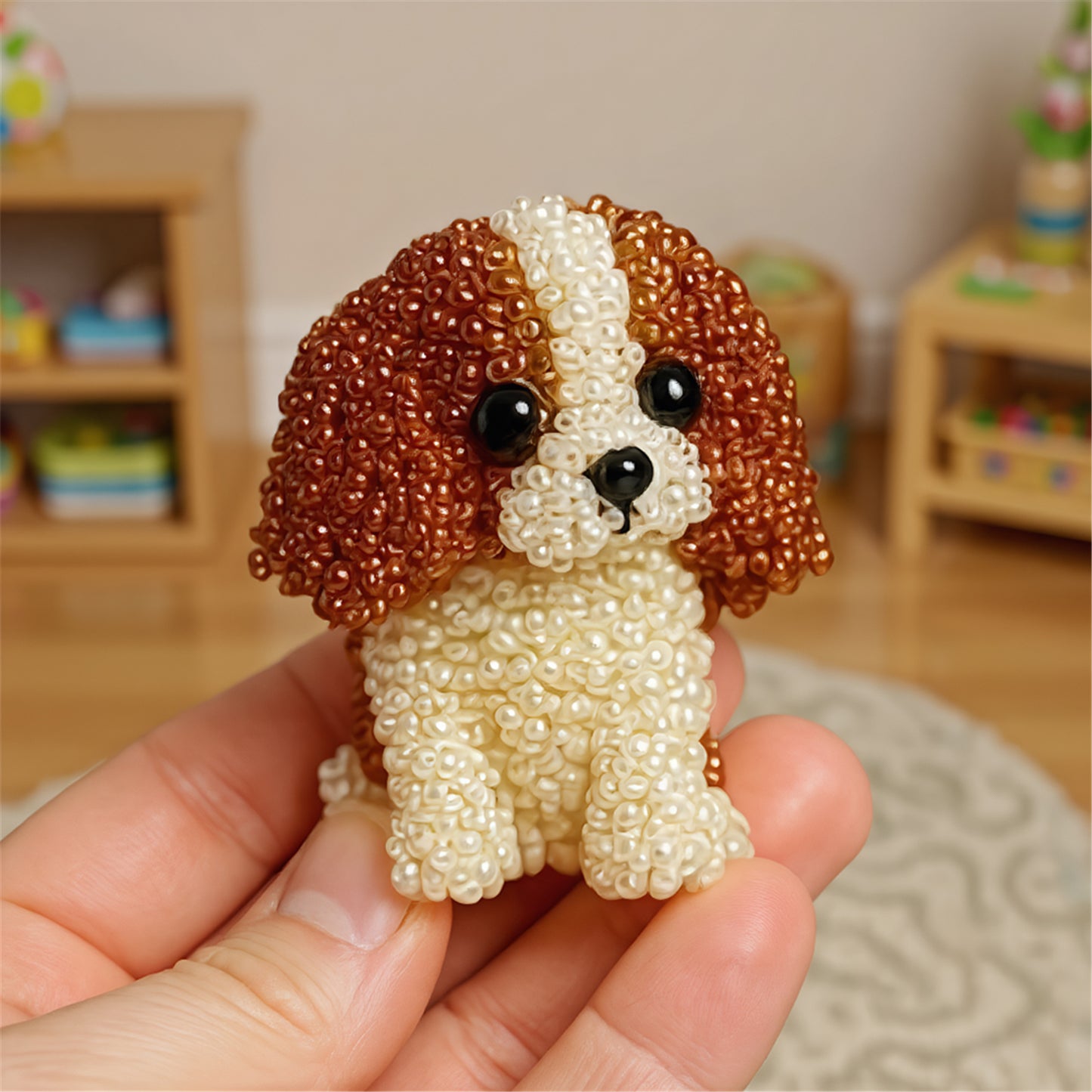 Dog Bead Embroidery Kit 3D Animal Dog Shape Bead Embroidery Set (Cavalier)