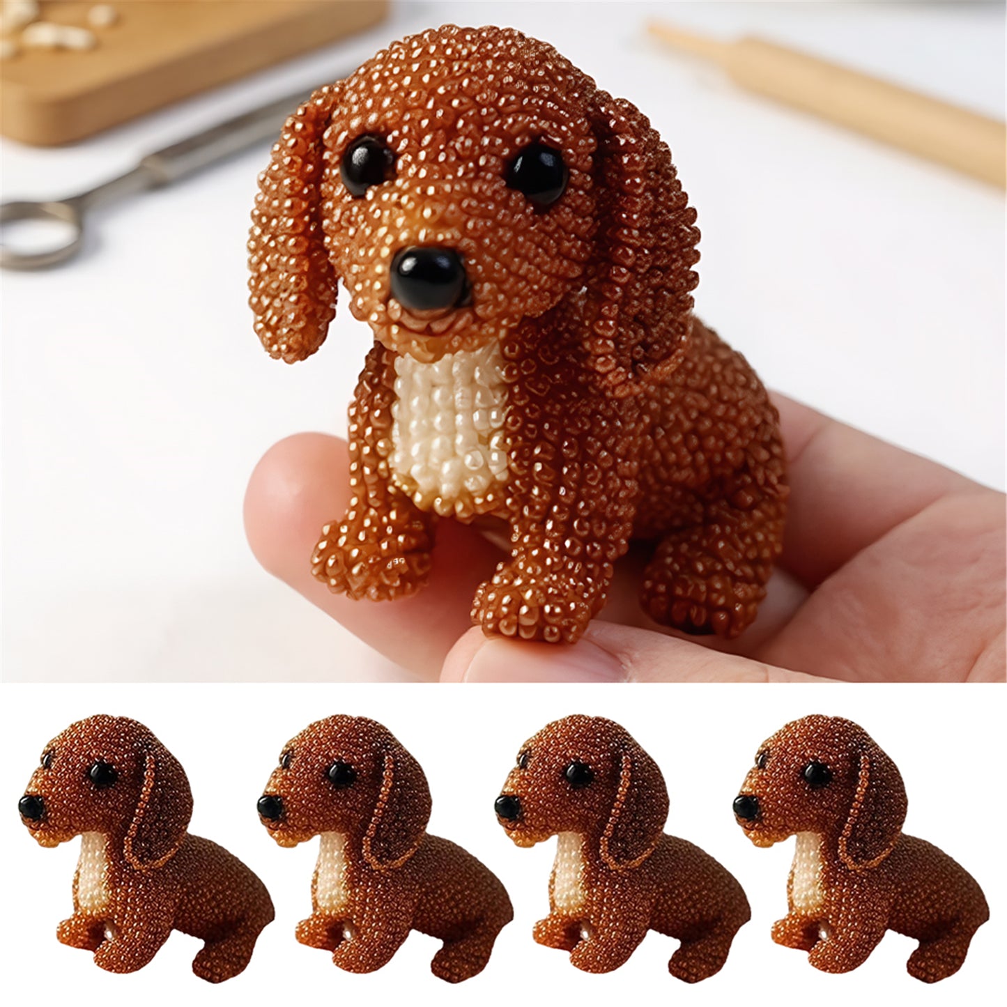 Dog Bead Embroidery Kit 3D Animal Dog Shape Bead Embroidery Set (Dachshund)