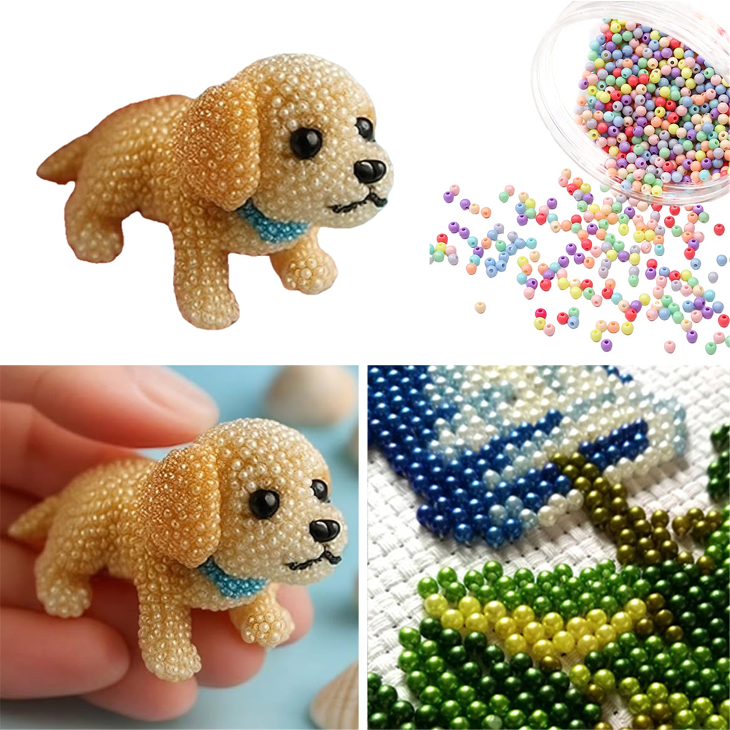 Dog Bead Embroidery Kit 3D Dog Shape Bead Embroidery Set (Golden Retriever)