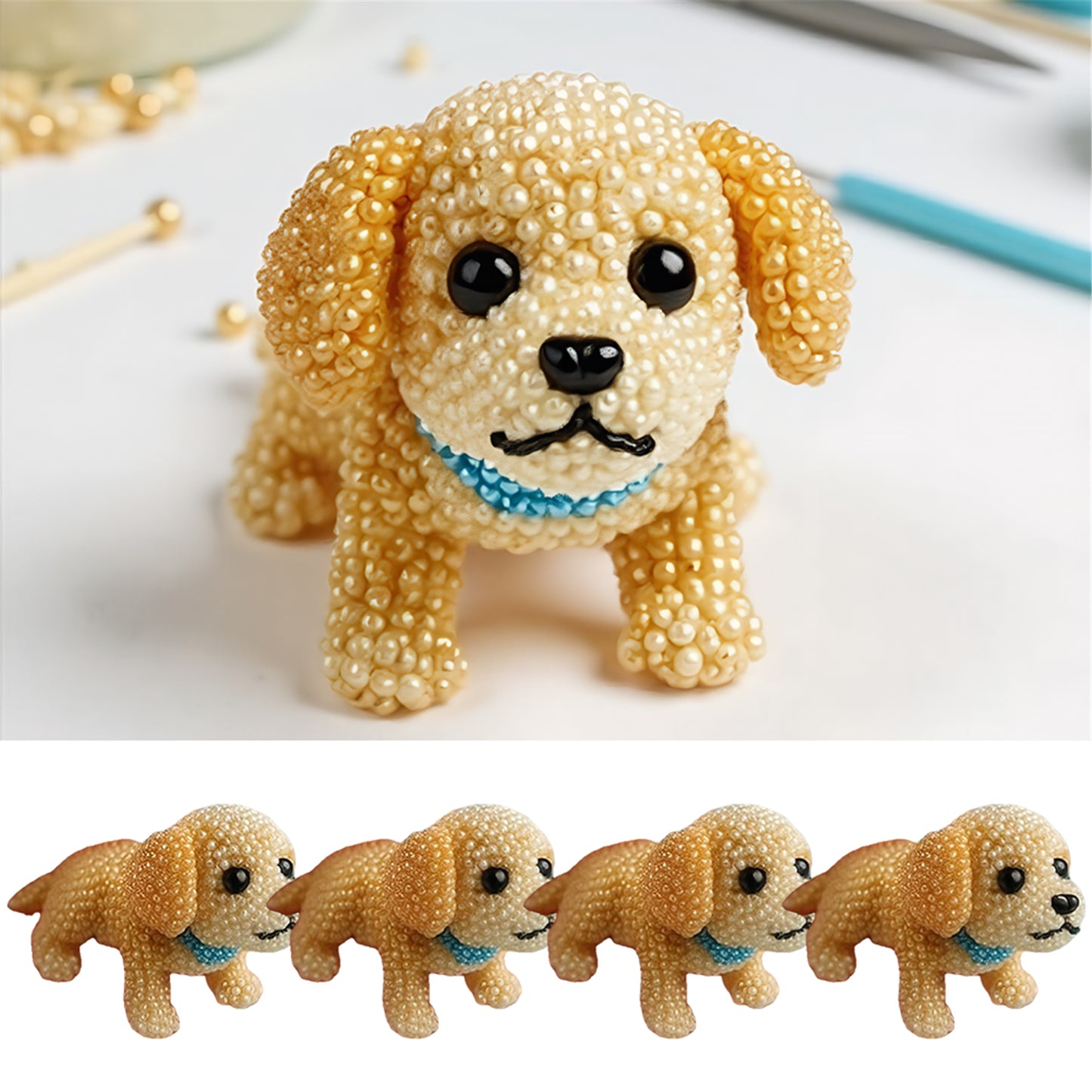 Dog Bead Embroidery Kit 3D Dog Shape Bead Embroidery Set (Golden Retriever)