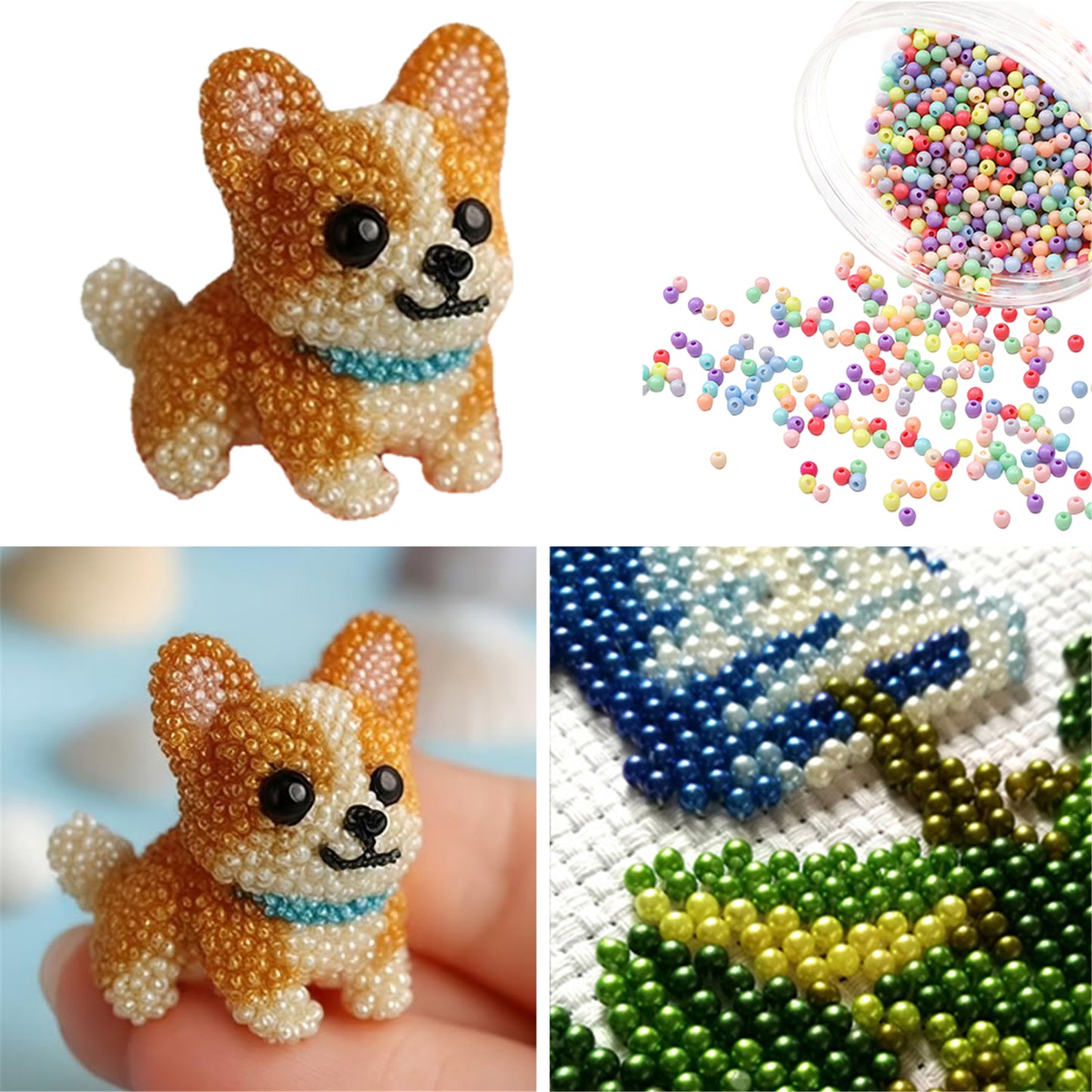 DIY Dog Bead Embroidery Kit 3D Animal Dog Shape Bead Embroidery Set (Corgi)
