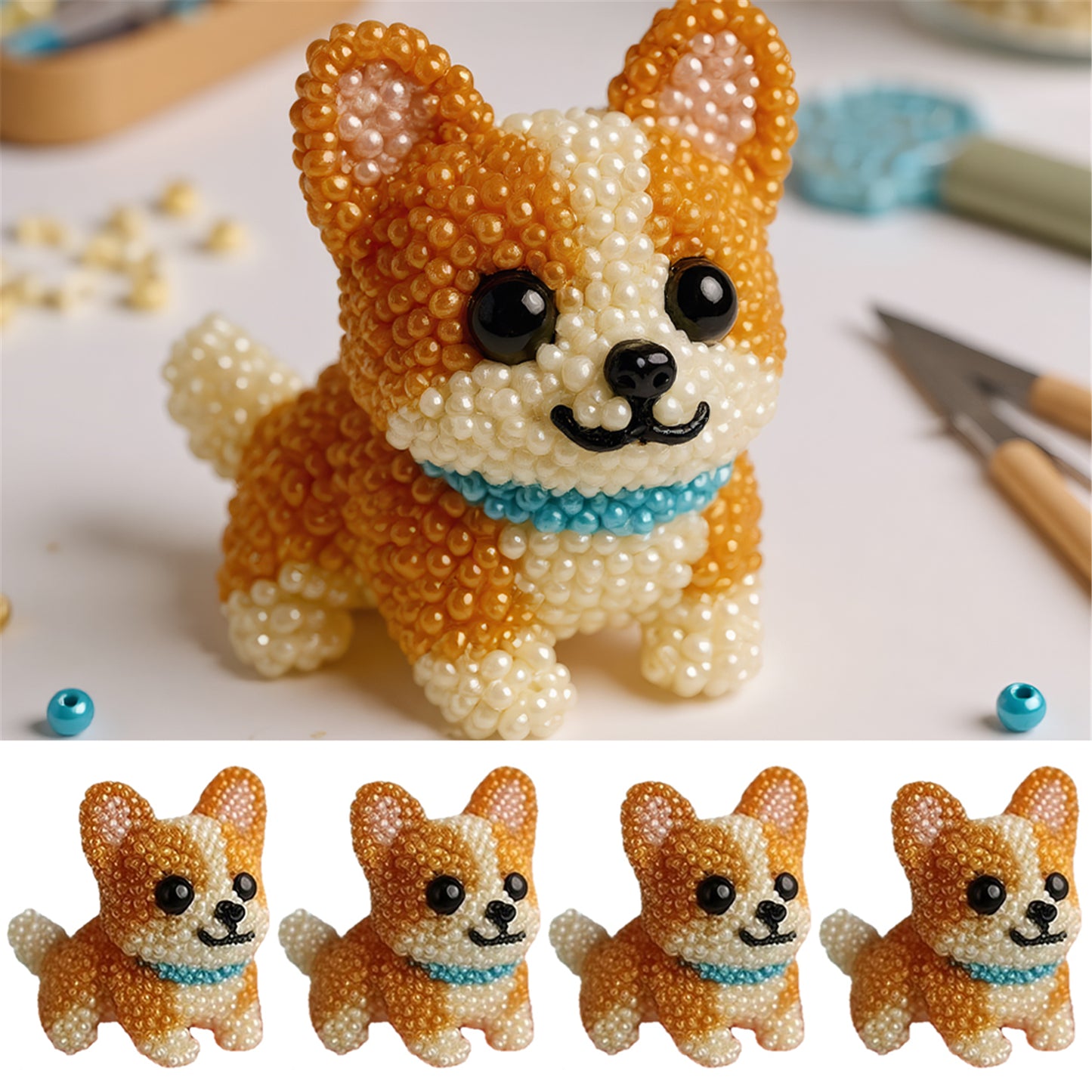 DIY Dog Bead Embroidery Kit 3D Animal Dog Shape Bead Embroidery Set (Corgi)