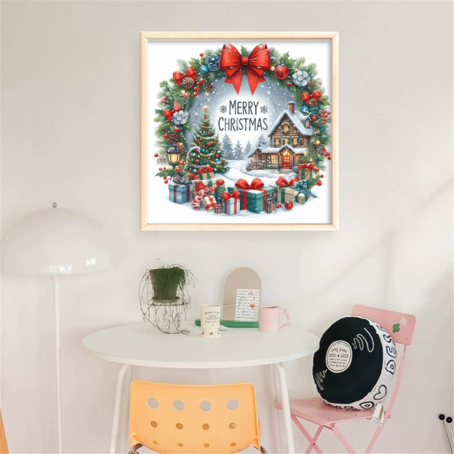 Christmas Cottage - Partial 11CT Stamped Cross Stitch - Bead Embroidery 36x36CM/14.17x14.17in