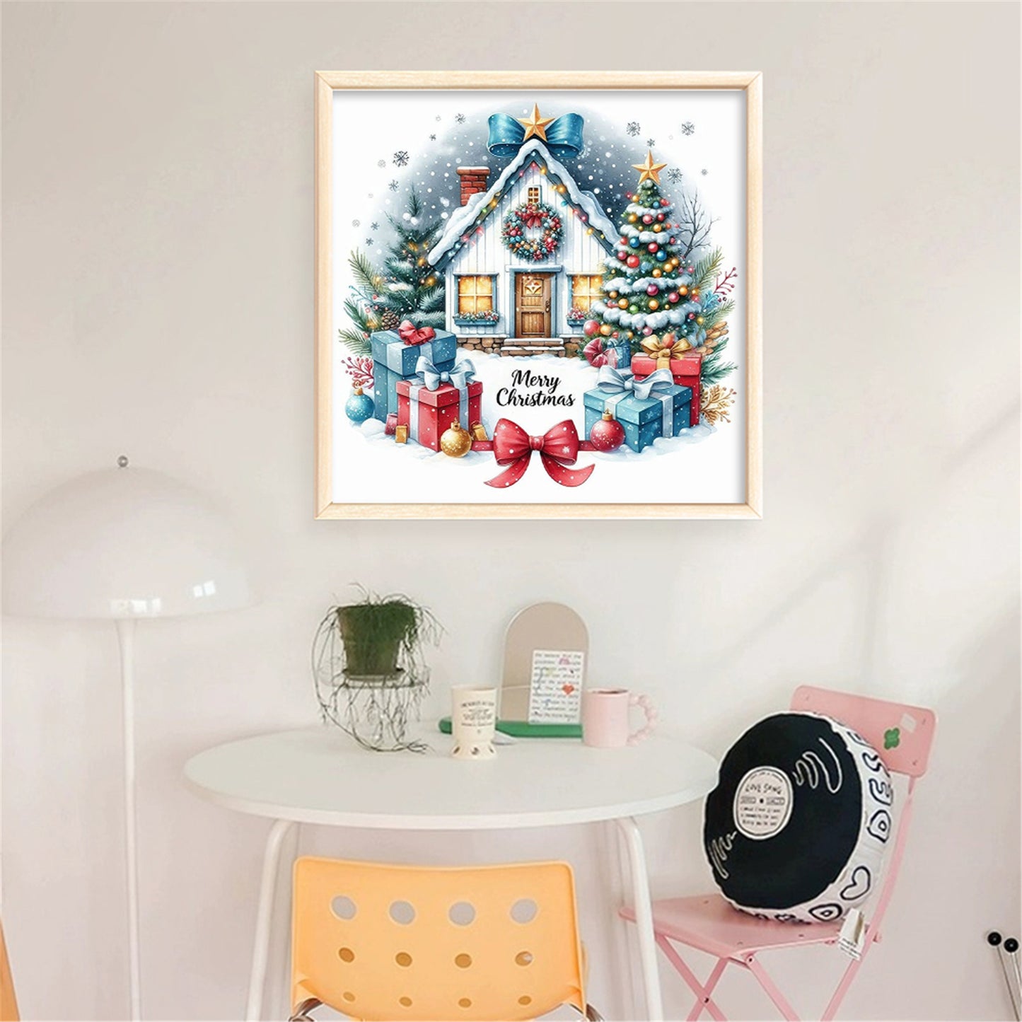 Christmas Cottage - Partial 11CT Stamped Cross Stitch - Bead Embroidery 36x36CM/14.17x14.17in