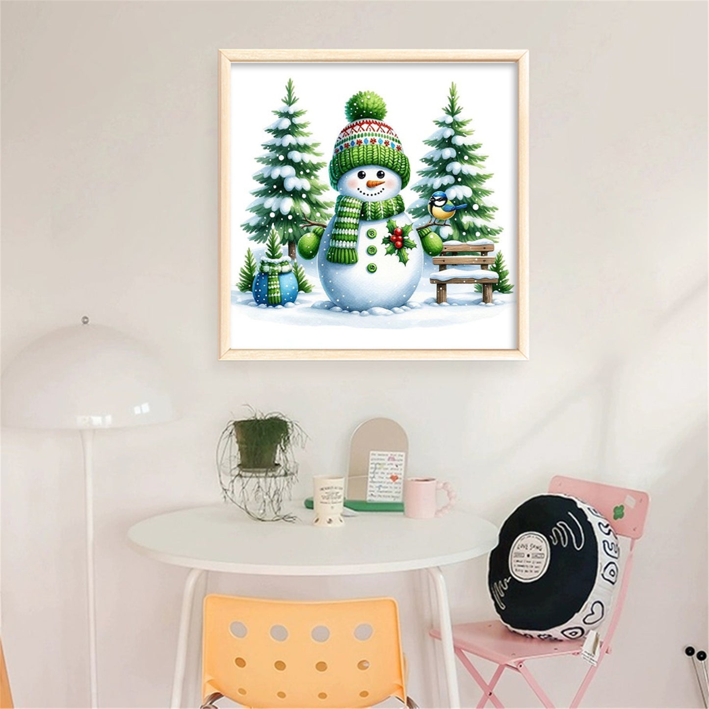 Christmas Tree & Snowman - Partial 11CT Stamped Cross Stitch - Bead Embroidery 36x36CM/14.17x14.17in