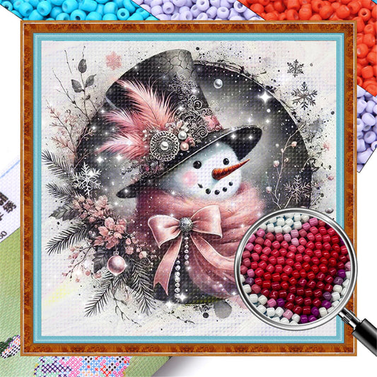 Snowman - Partial 11CT Stamped Cross Stitch - Bead Embroidery 36x36CM/14.17x14.17in