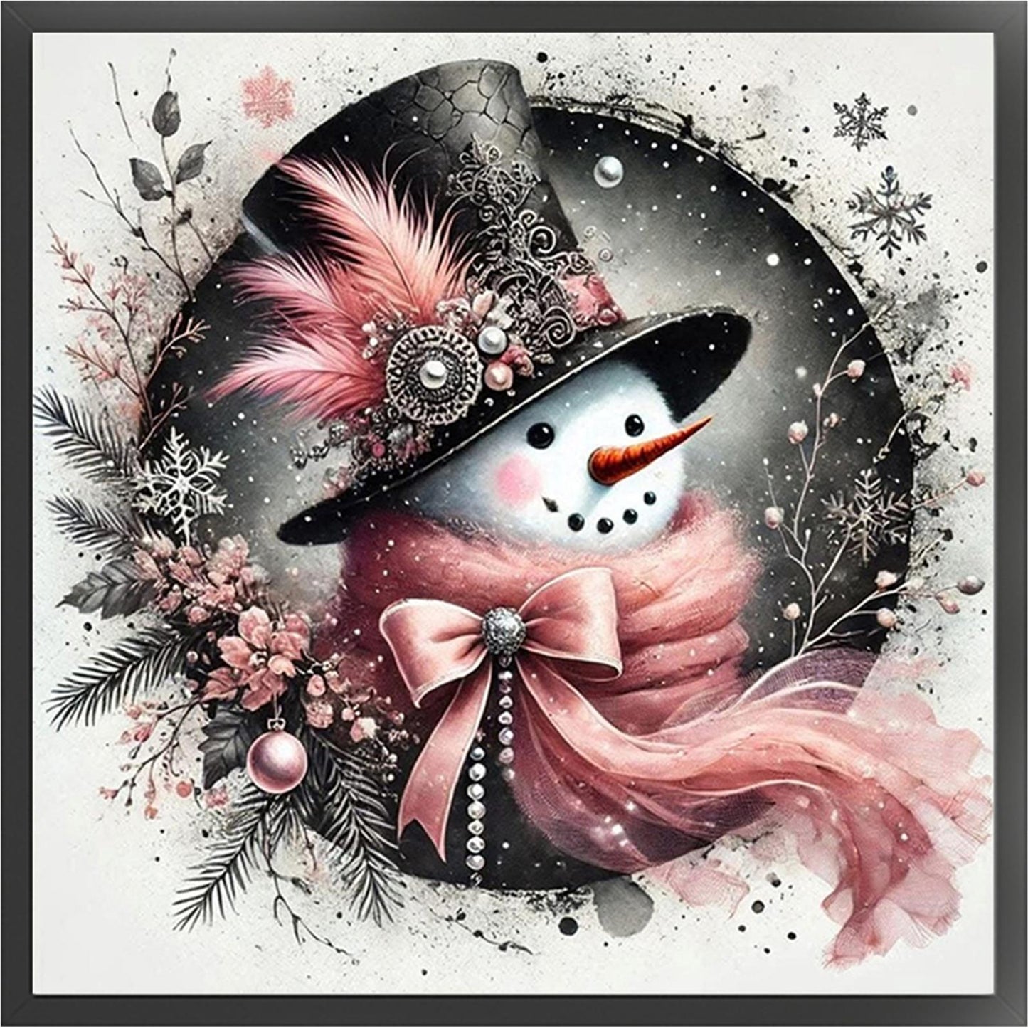 Snowman - Partial 11CT Stamped Cross Stitch - Bead Embroidery 36x36CM/14.17x14.17in